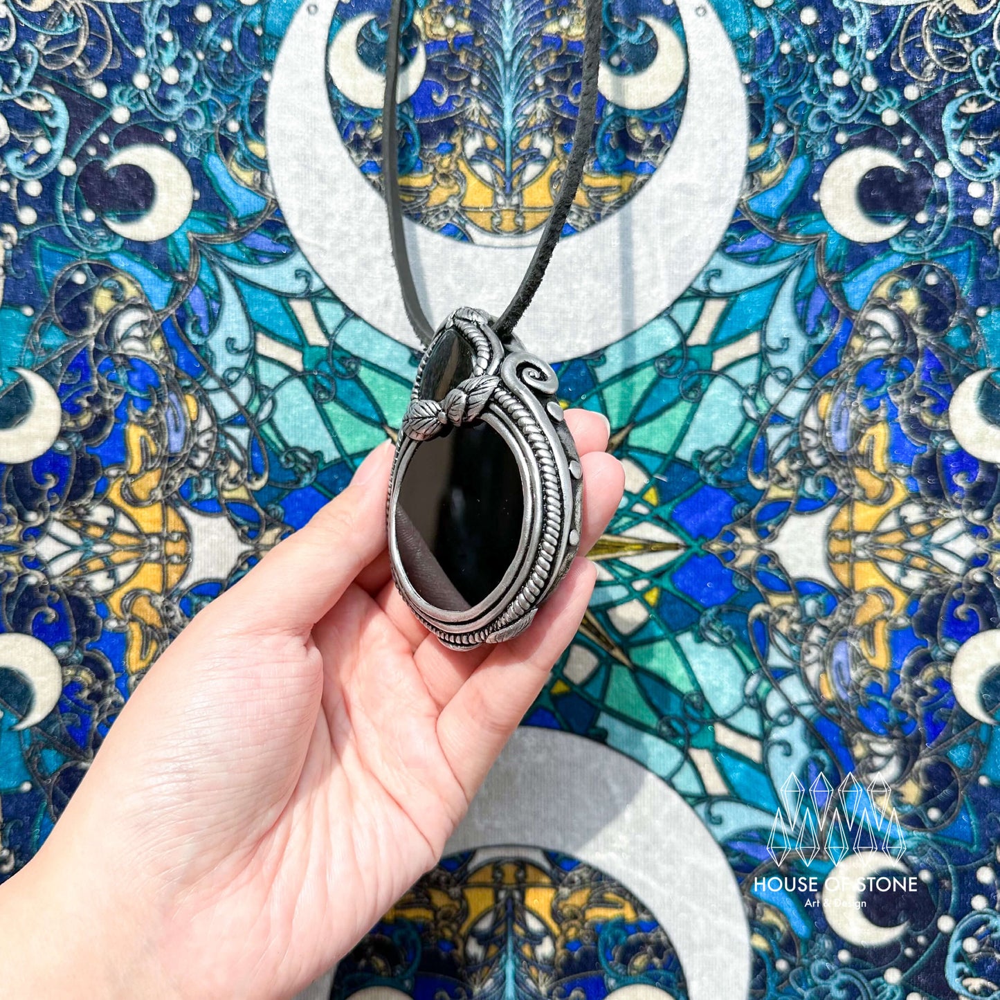 Natural Handmade Black Obsidian Pendant Necklace/Magic Obsidian Mirror Crystal Pendant/Scrying Mirror Labradorite Jewelry/Chakra/Altar Tool