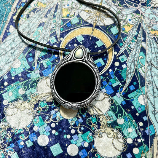 Natural Handmade Black Obsidian Pendant Necklace/Magic Obsidian Mirror Crystal Pendant/Scrying Mirror Labradorite Jewelry/Altar Tool