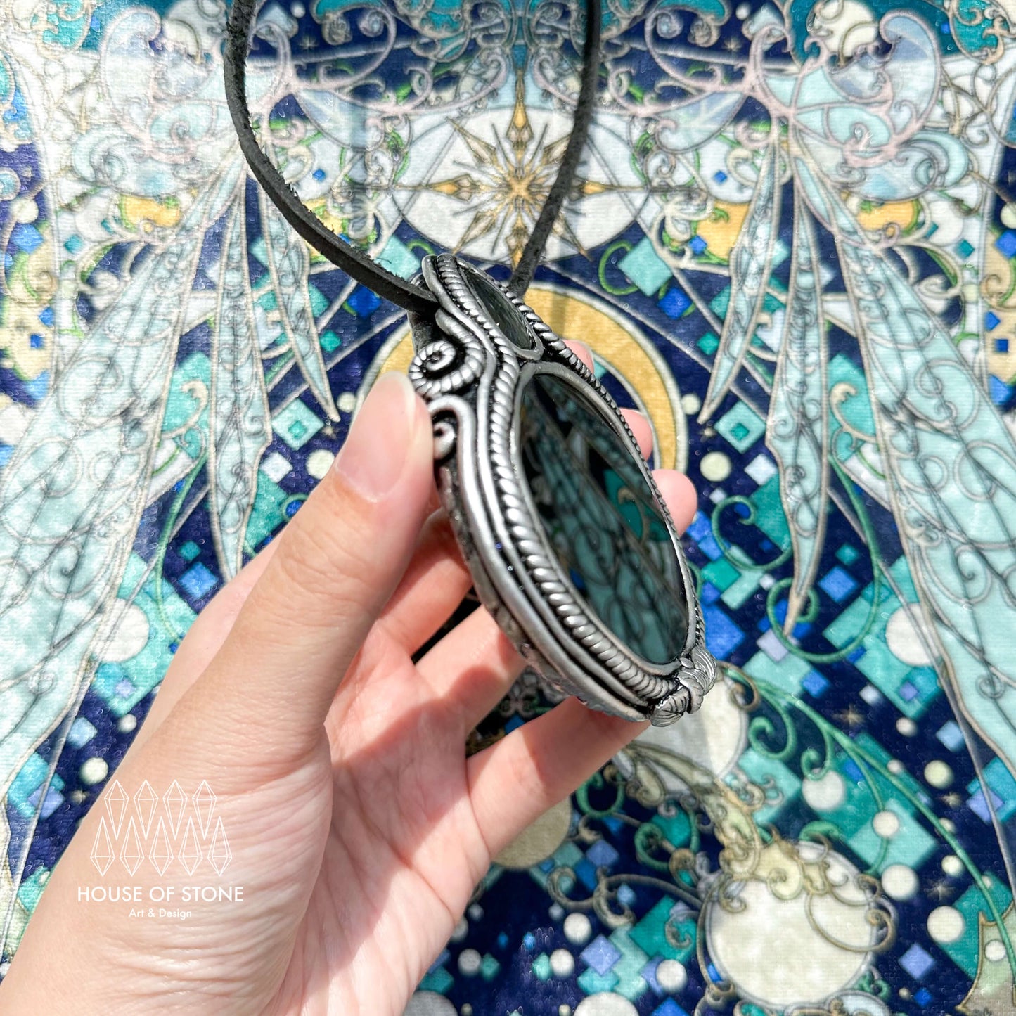 Natural Handmade Black Obsidian Pendant Necklace/Magic Obsidian Mirror Crystal Pendant/Scrying Mirror Labradorite Jewelry/Altar Tool