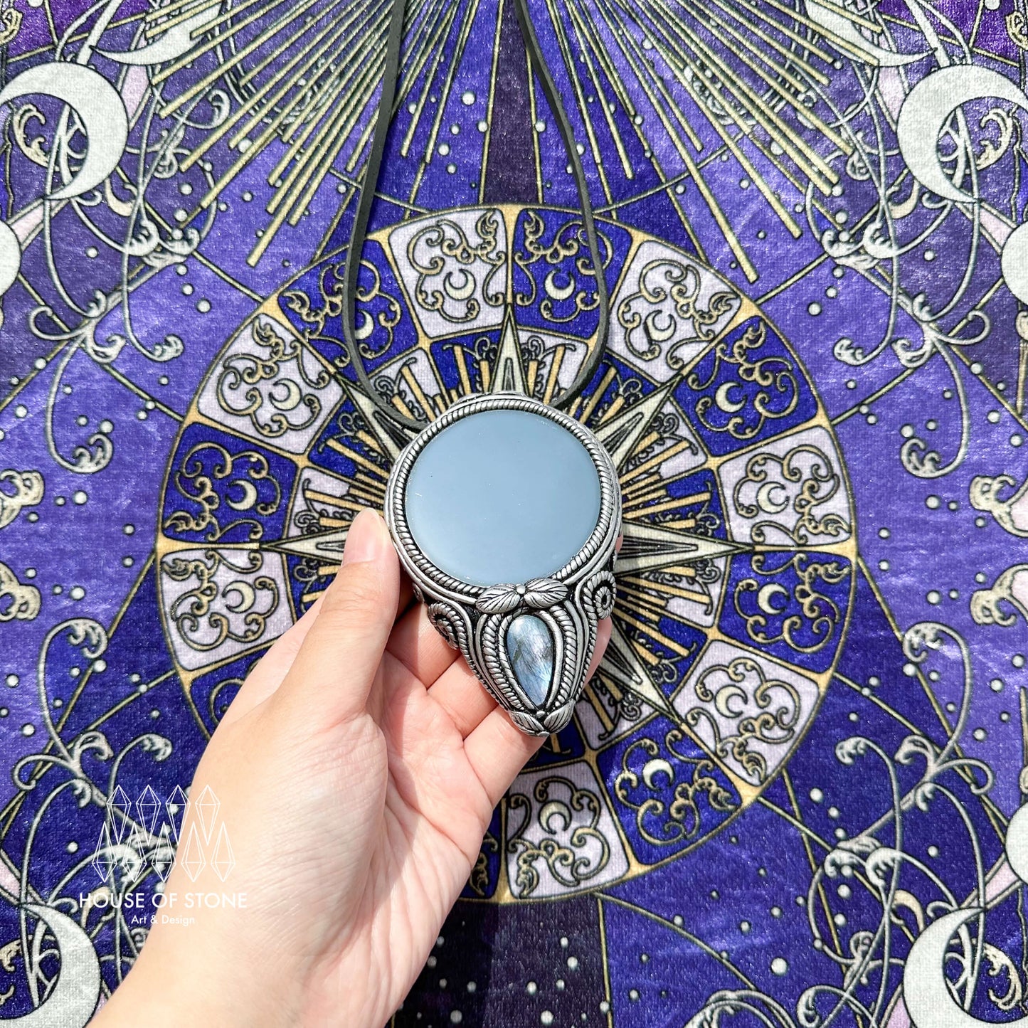 Natural Handmade Black Obsidian Pendant Necklace/Magic Obsidian Mirror Crystal Pendant/Scrying Mirror Labradorite Jewelry/Altar Tool