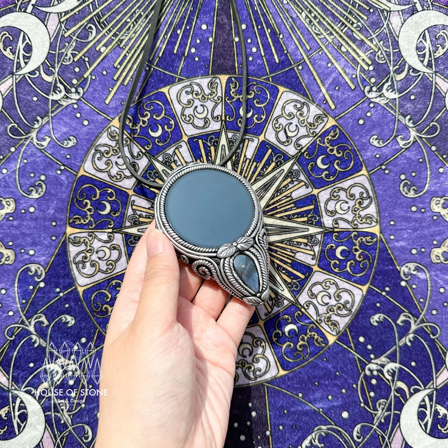 Natural Handmade Black Obsidian Pendant Necklace/Magic Obsidian Mirror Crystal Pendant/Scrying Mirror Labradorite Jewelry/Altar Tool