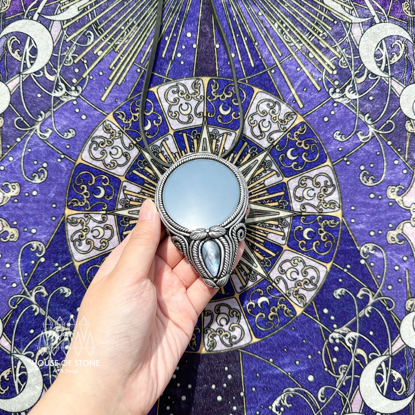 Natural Handmade Black Obsidian Pendant Necklace/Magic Obsidian Mirror Crystal Pendant/Scrying Mirror Labradorite Jewelry/Altar Tool