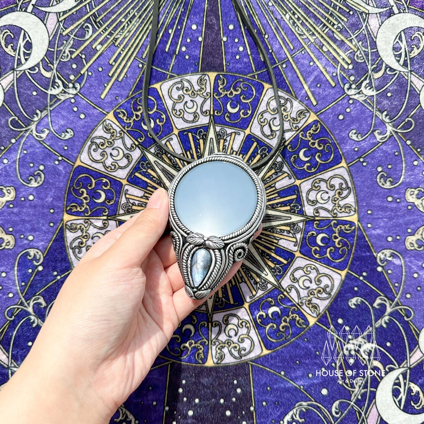 Natural Handmade Black Obsidian Pendant Necklace/Magic Obsidian Mirror Crystal Pendant/Scrying Mirror Labradorite Jewelry/Altar Tool