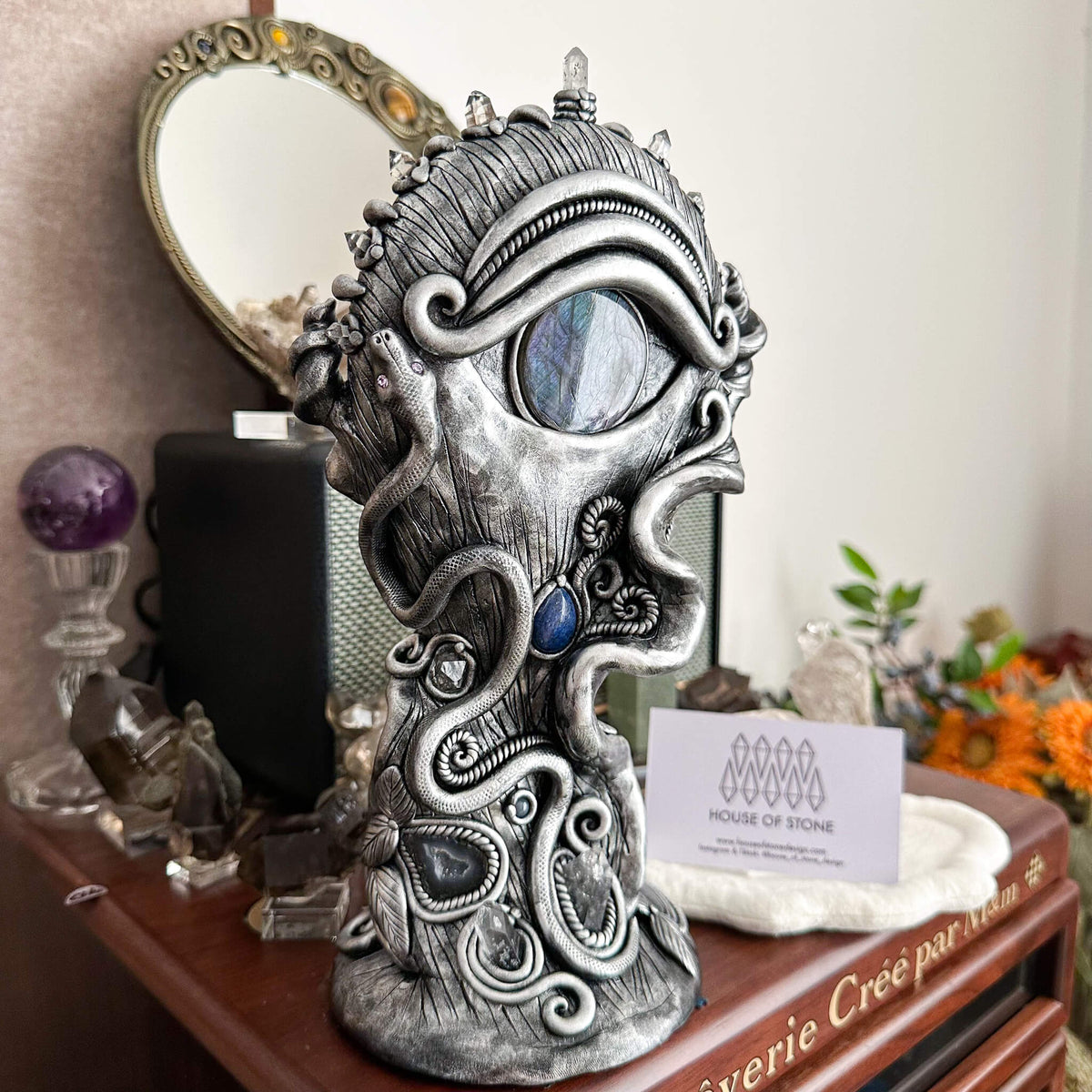 Handmade Natural Black Obsidian Mirror/Magic Obsidian Witch/Crystal Quartz with Base/Scrying Mirror/Root Chakra/Manifest Altar Tool