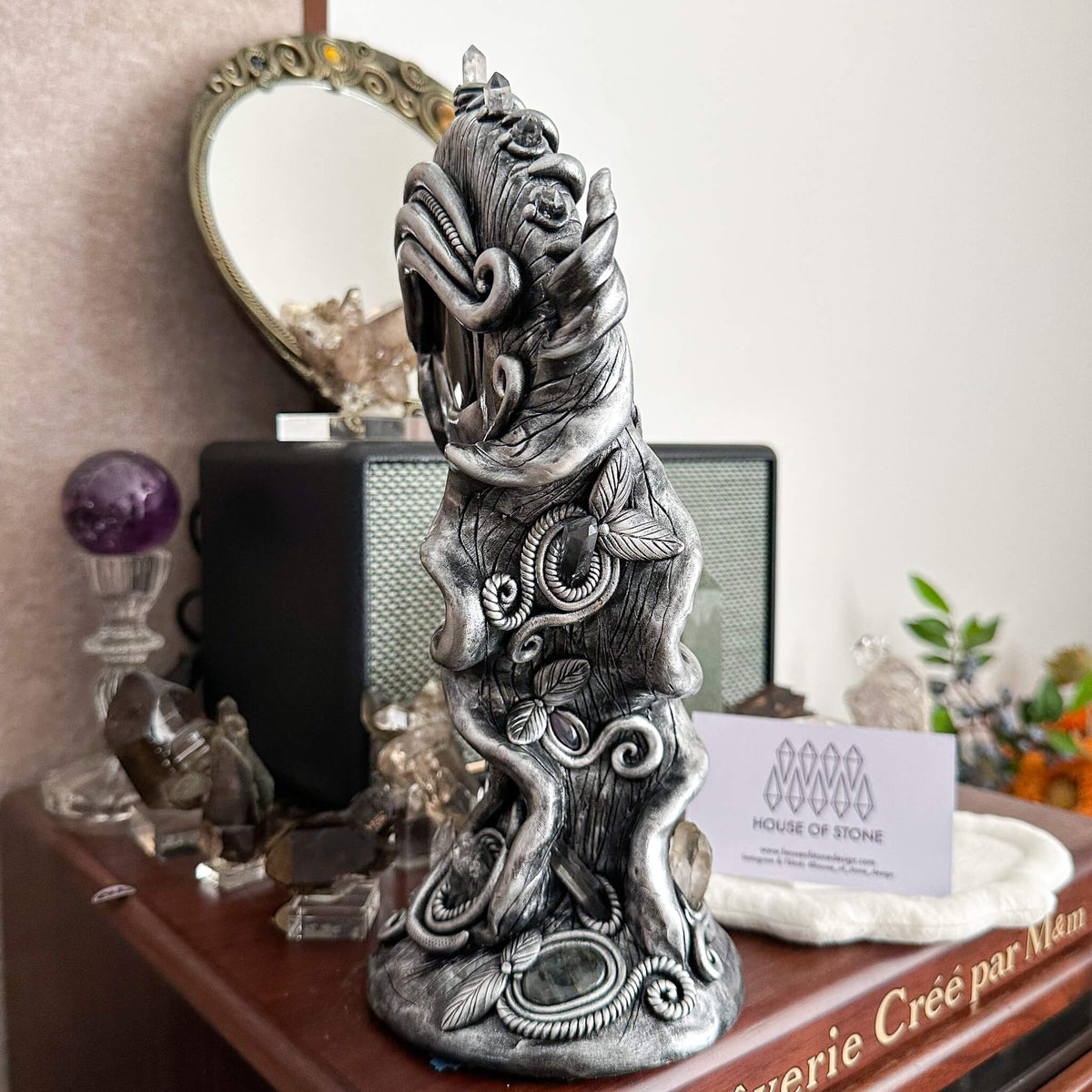 Handmade Natural Black Obsidian Mirror/Magic Obsidian Witch/Crystal Quartz with Base/Scrying Mirror/Root Chakra/Manifest Altar Tool