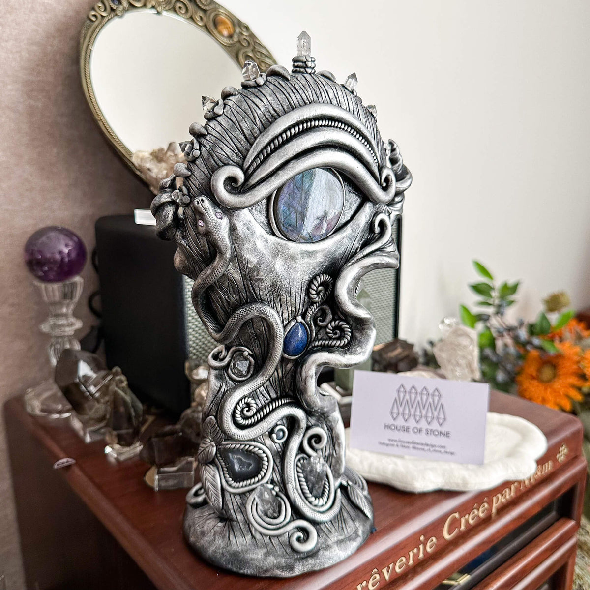 Handmade Natural Black Obsidian Mirror/Magic Obsidian Witch/Crystal Quartz with Base/Scrying Mirror/Root Chakra/Manifest Altar Tool