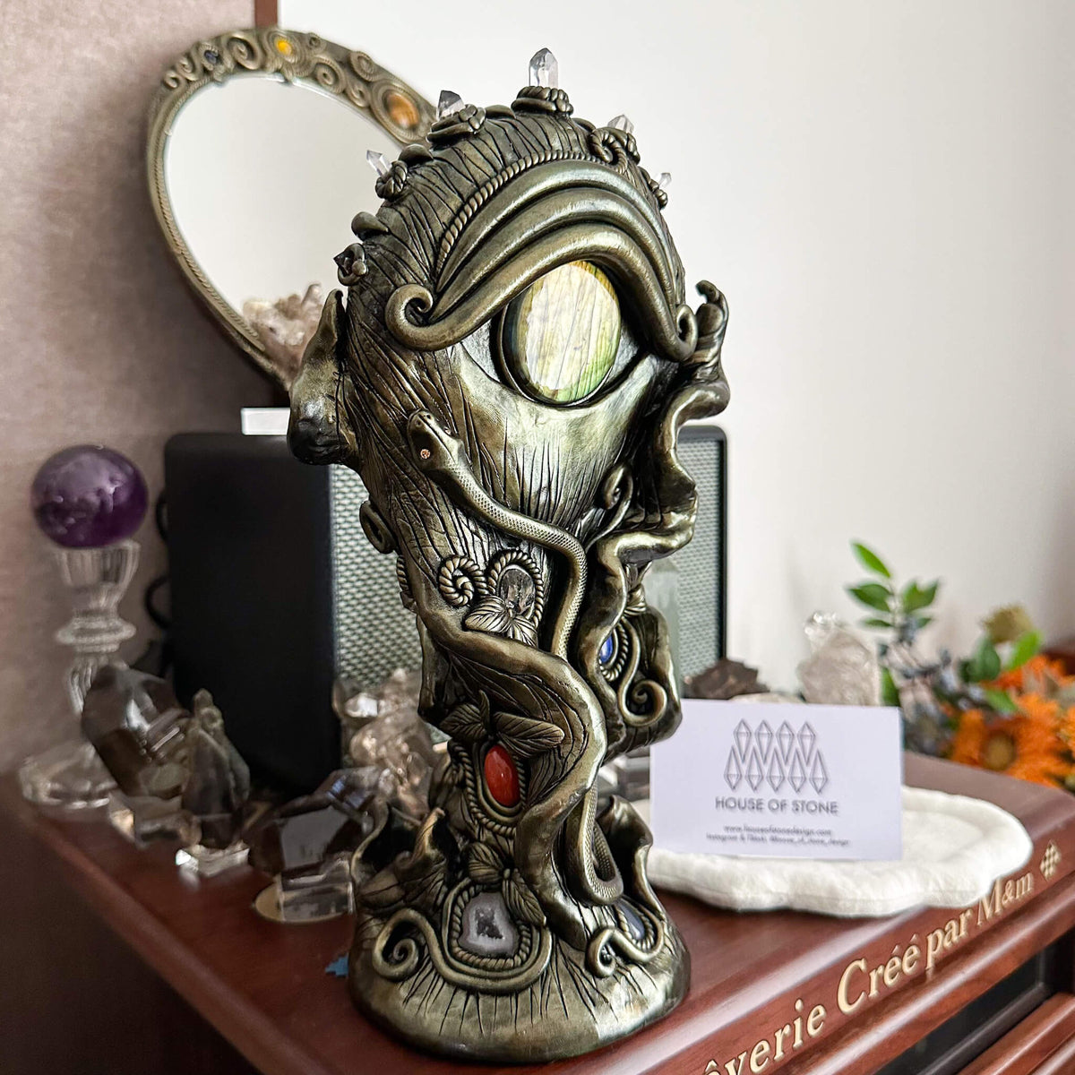 Handmade Natural Black Obsidian Mirror/Magic Obsidian Witch/Crystal Quartz with Base/Scrying Mirror/Root Chakra/Manifest Altar Tool