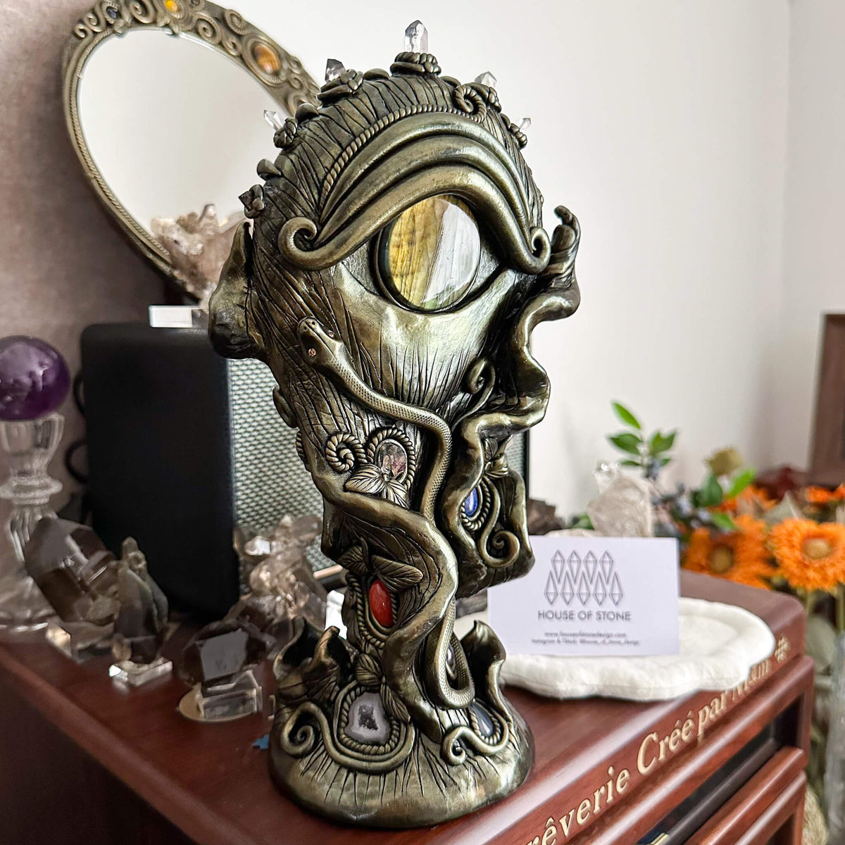 Handmade Natural Black Obsidian Mirror/Magic Obsidian Witch/Crystal Quartz with Base/Scrying Mirror/Root Chakra/Manifest Altar Tool