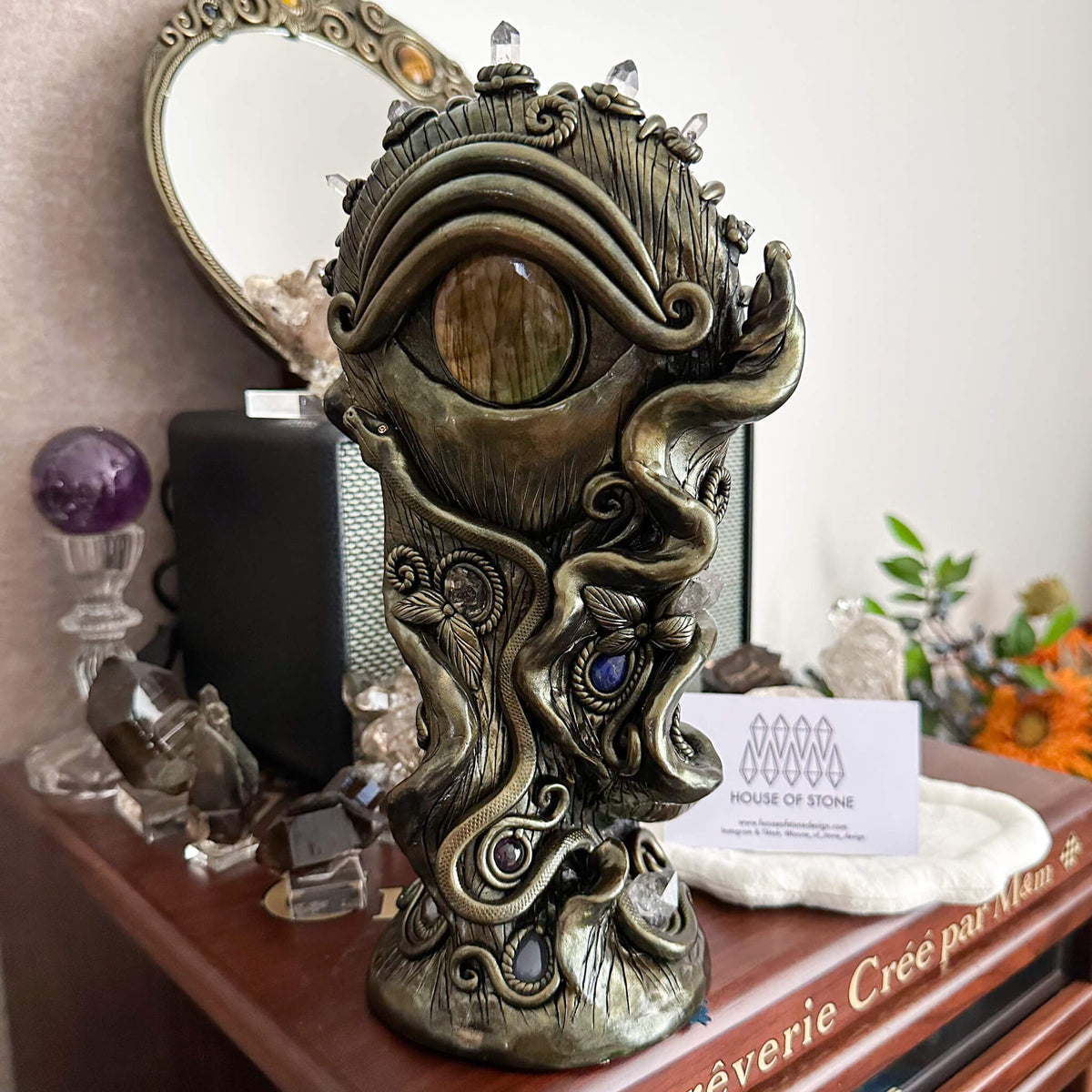 Handmade Natural Black Obsidian Mirror/Magic Obsidian Witch/Crystal Quartz with Base/Scrying Mirror/Root Chakra/Manifest Altar Tool