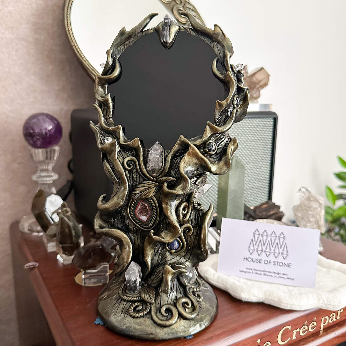 Handmade Natural Black Obsidian Mirror/Magic Obsidian Witch/Crystal Quartz with Base/Scrying Mirror/Root Chakra/Manifest Altar Tool