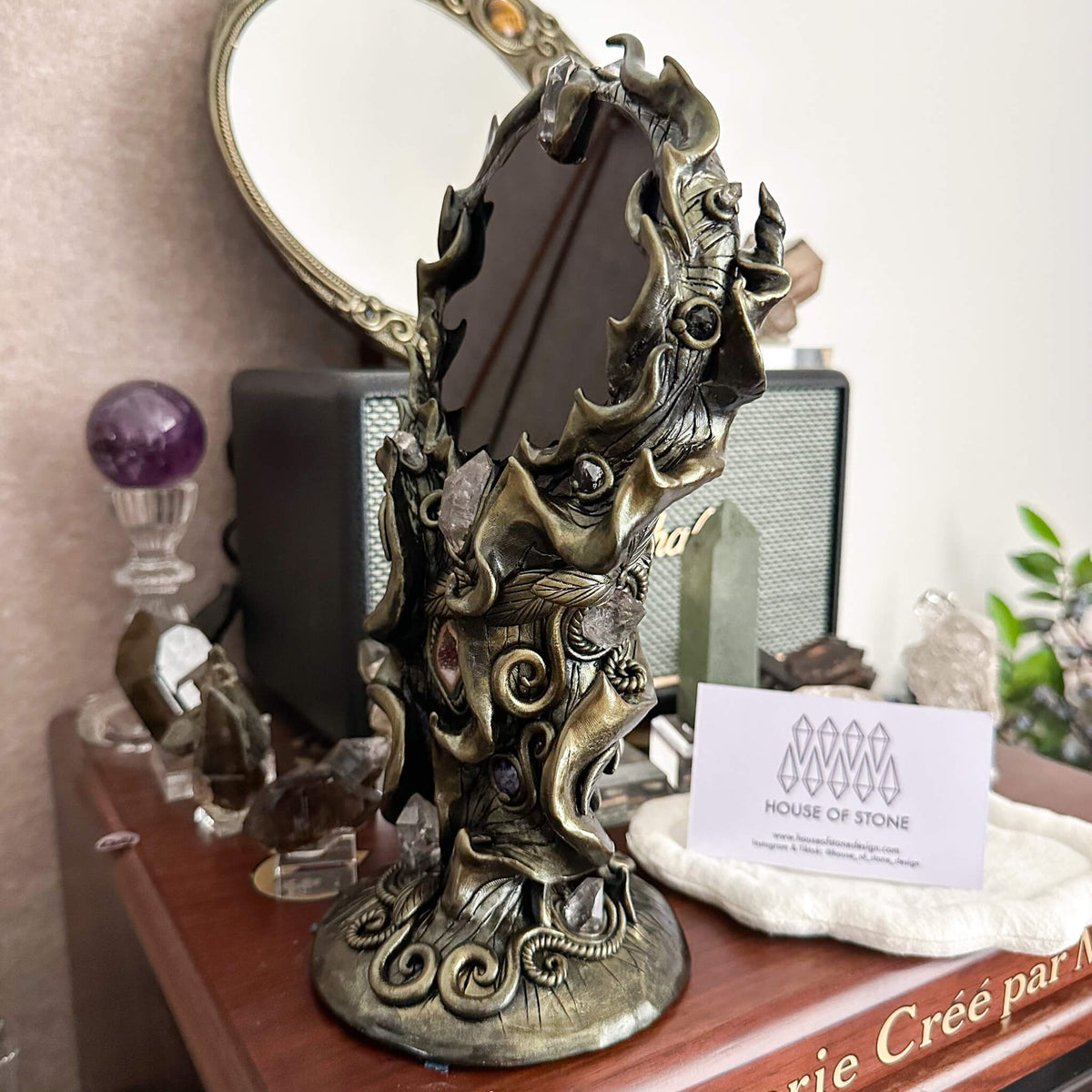 Handmade Natural Black Obsidian Mirror/Magic Obsidian Witch/Crystal Quartz with Base/Scrying Mirror/Root Chakra/Manifest Altar Tool