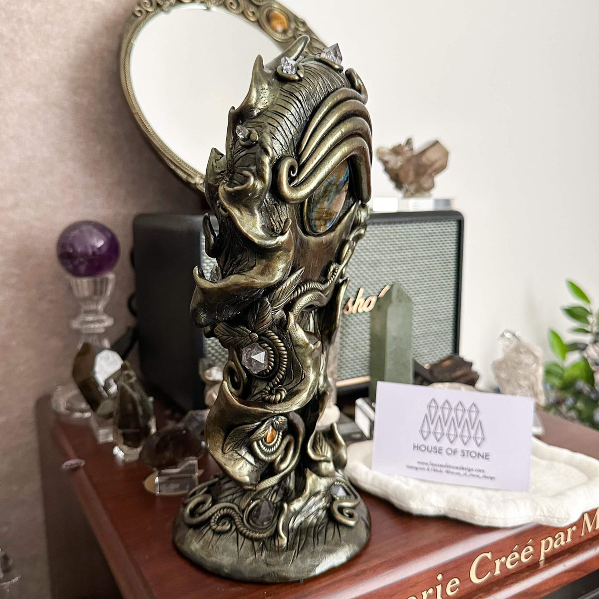 Handmade Natural Black Obsidian Mirror/Magic Obsidian Witch/Crystal Quartz with Base/Scrying Mirror/Root Chakra/Manifest Altar Tool