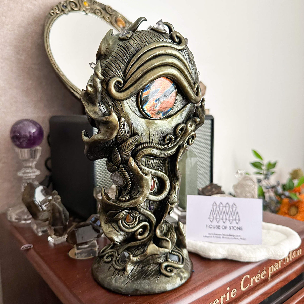 Handmade Natural Black Obsidian Mirror/Magic Obsidian Witch/Crystal Quartz with Base/Scrying Mirror/Root Chakra/Manifest Altar Tool