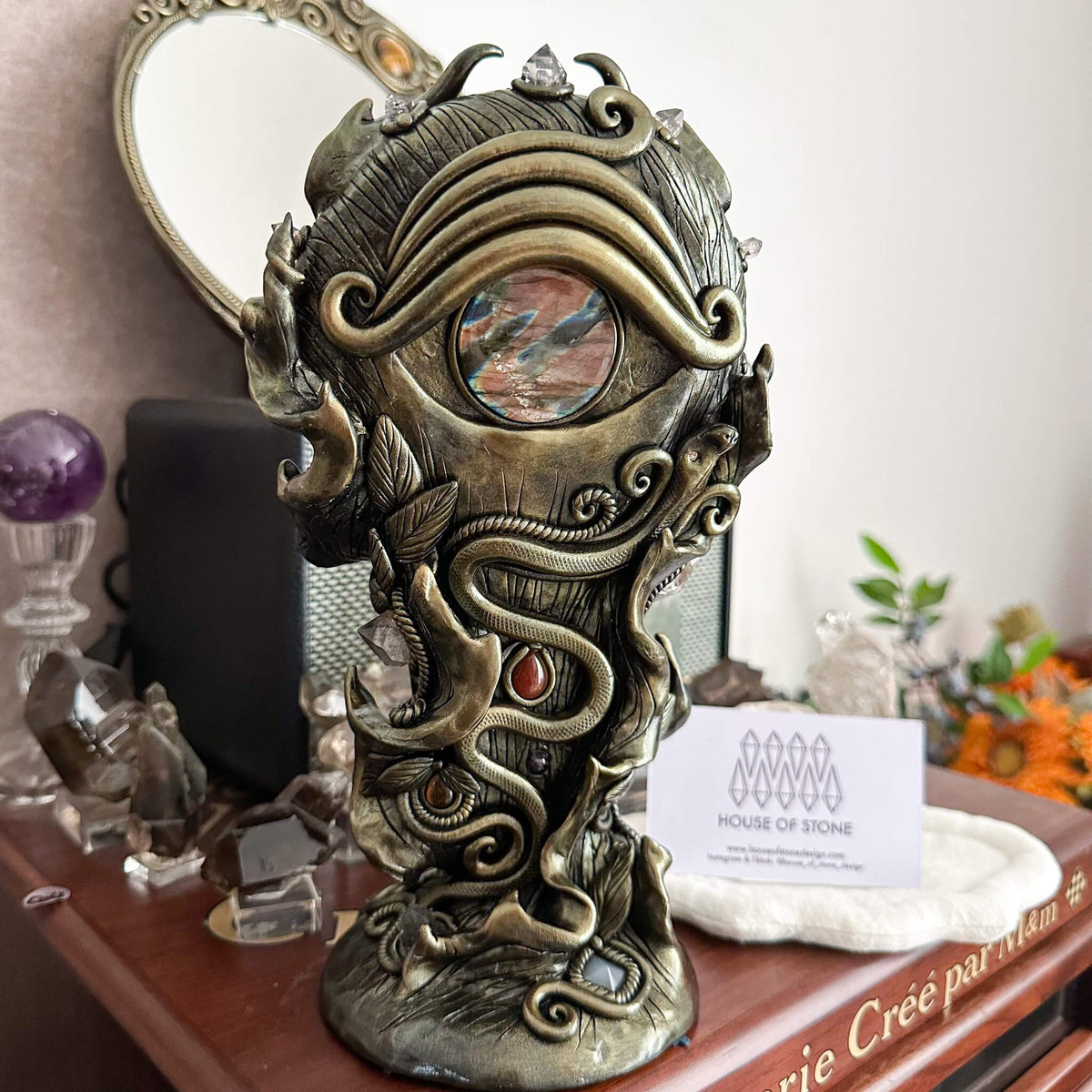 Handmade Natural Black Obsidian Mirror/Magic Obsidian Witch/Crystal Quartz with Base/Scrying Mirror/Root Chakra/Manifest Altar Tool