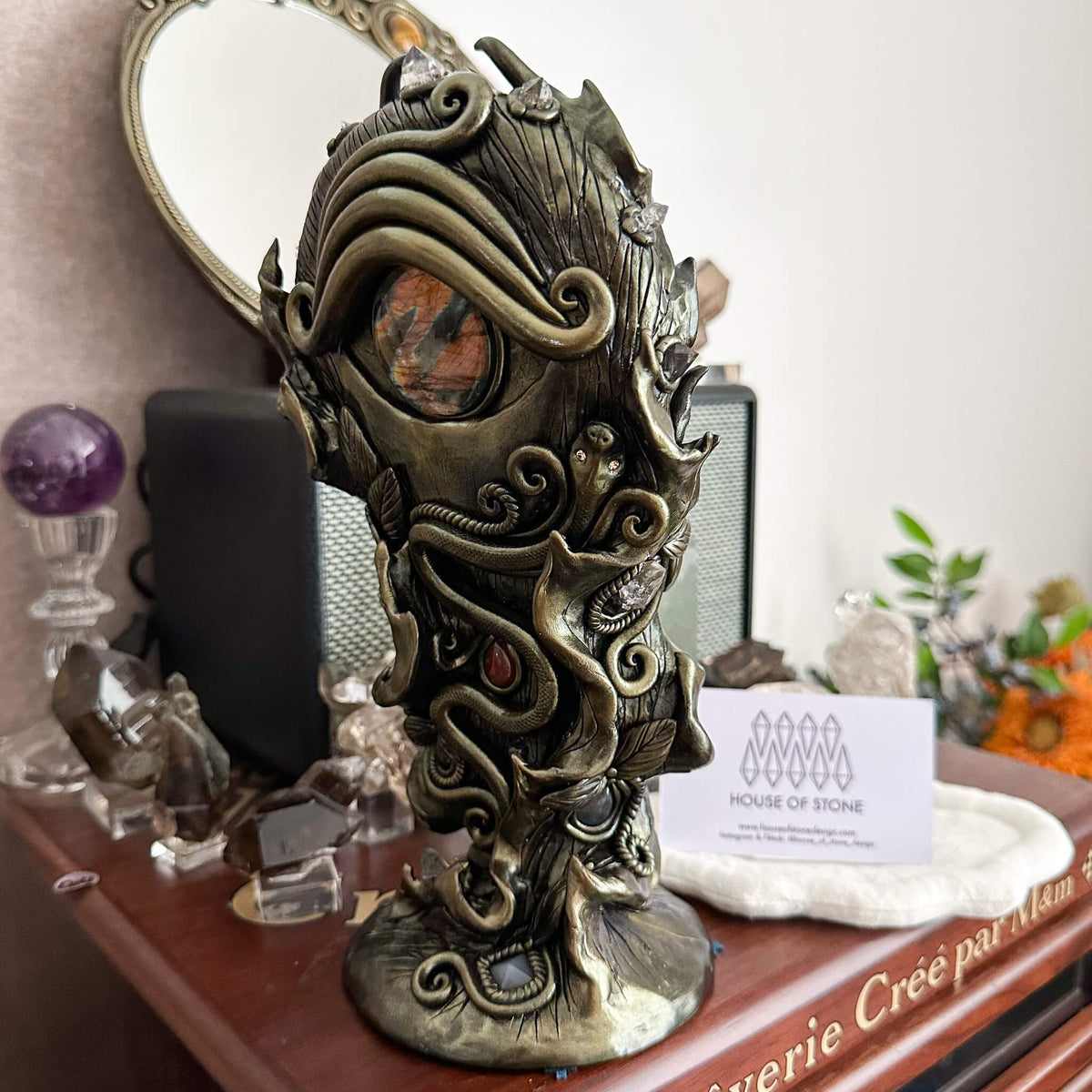 Handmade Natural Black Obsidian Mirror/Magic Obsidian Witch/Crystal Quartz with Base/Scrying Mirror/Root Chakra/Manifest Altar Tool