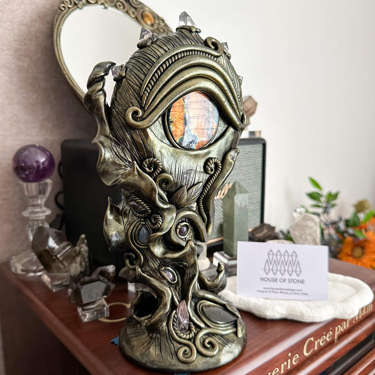 Handmade Natural Black Obsidian Mirror/Magic Obsidian Witch/Crystal Quartz with Base/Scrying Mirror/Root Chakra/Manifest Altar Tool