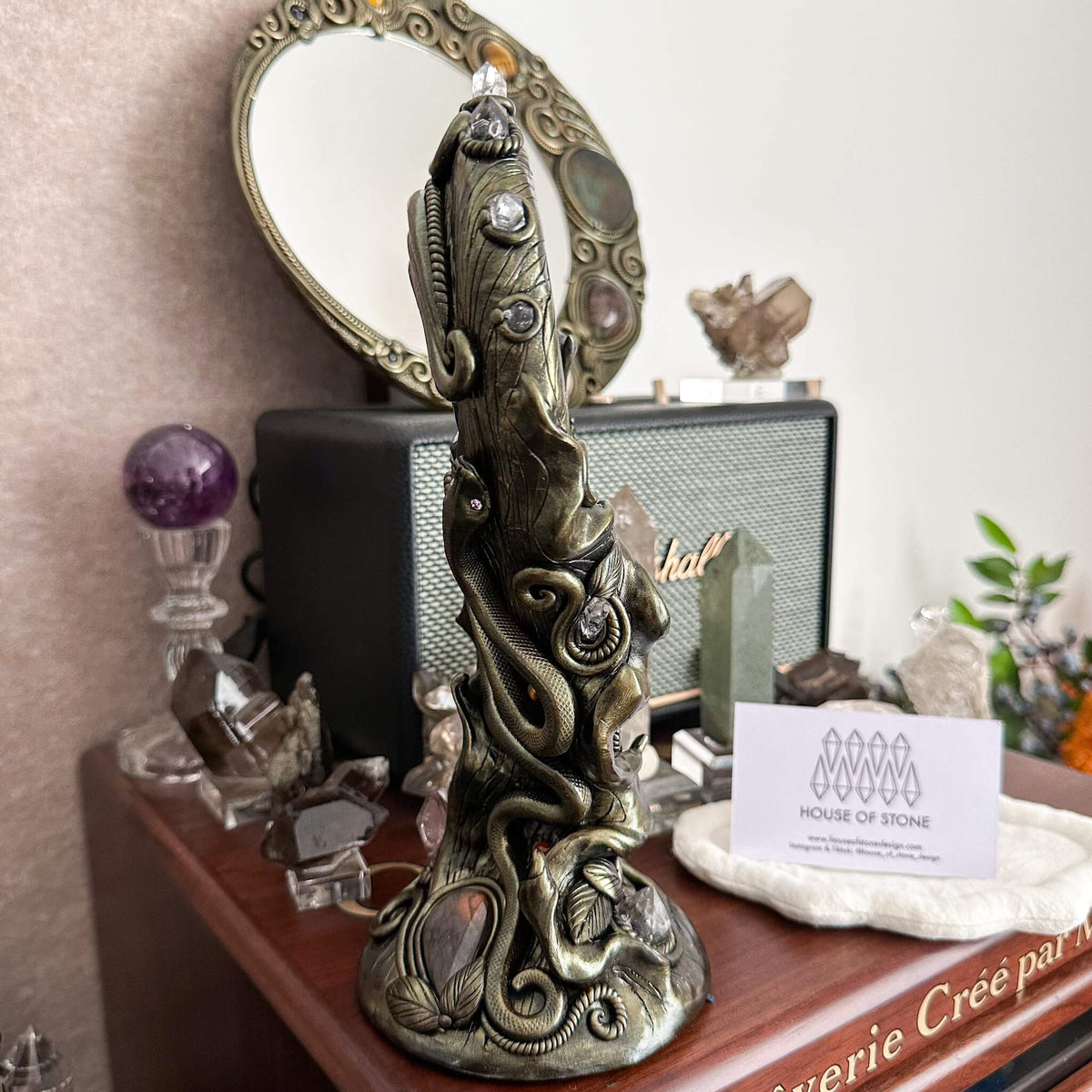 Handmade Natural Black Obsidian Mirror/Magic Obsidian Witch/Crystal Quartz with Base/Scrying Mirror/Root Chakra/Manifest Altar Tool
