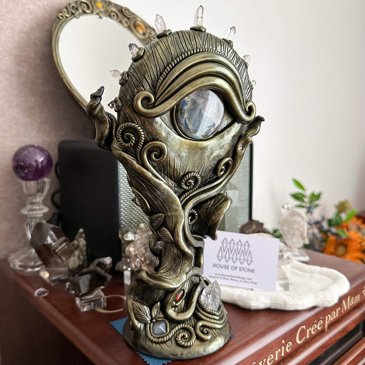 Handmade Natural Black Obsidian Mirror/Magic Obsidian Witch/Crystal Quartz with Base/Scrying Mirror/Root Chakra/Manifest Altar Tool
