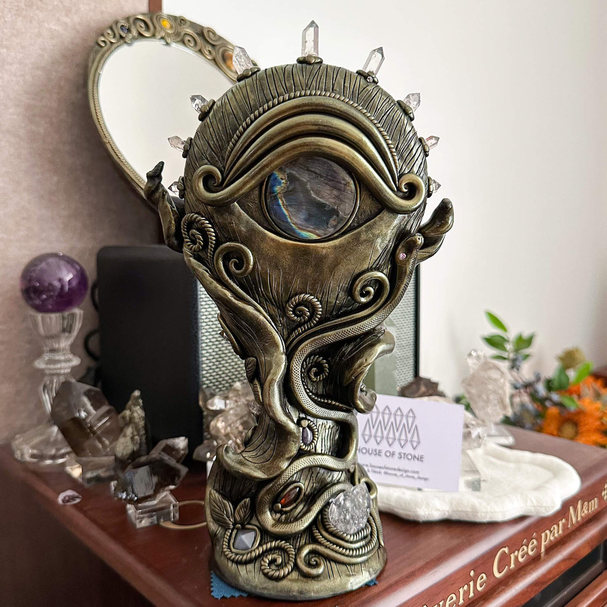 Handmade Natural Black Obsidian Mirror/Magic Obsidian Witch/Crystal Quartz with Base/Scrying Mirror/Root Chakra/Manifest Altar Tool