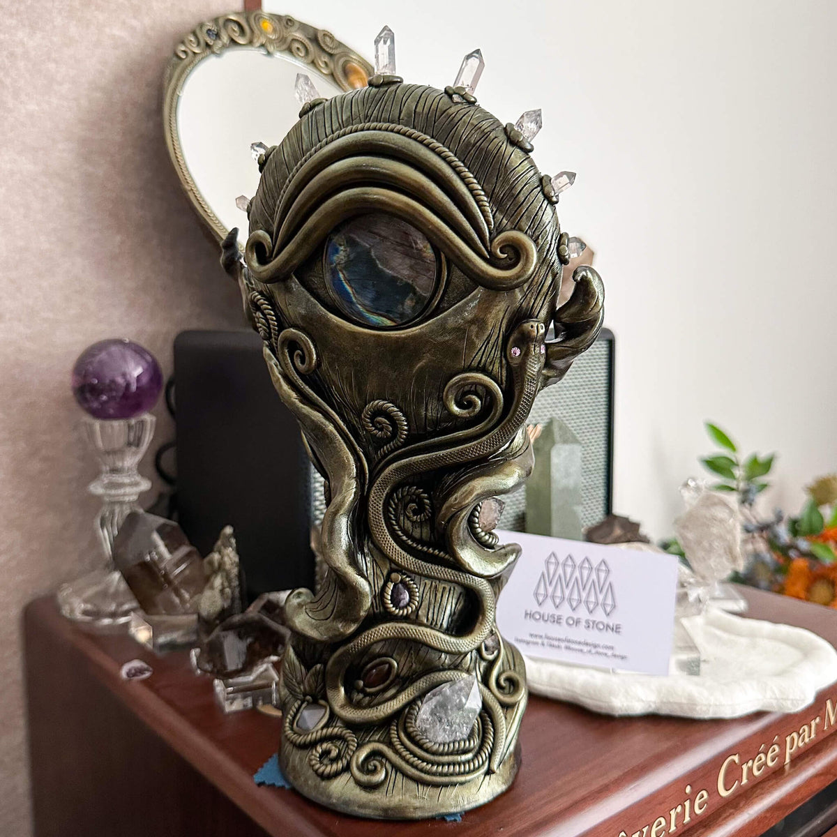 Handmade Natural Black Obsidian Mirror/Magic Obsidian Witch/Crystal Quartz with Base/Scrying Mirror/Root Chakra/Manifest Altar Tool