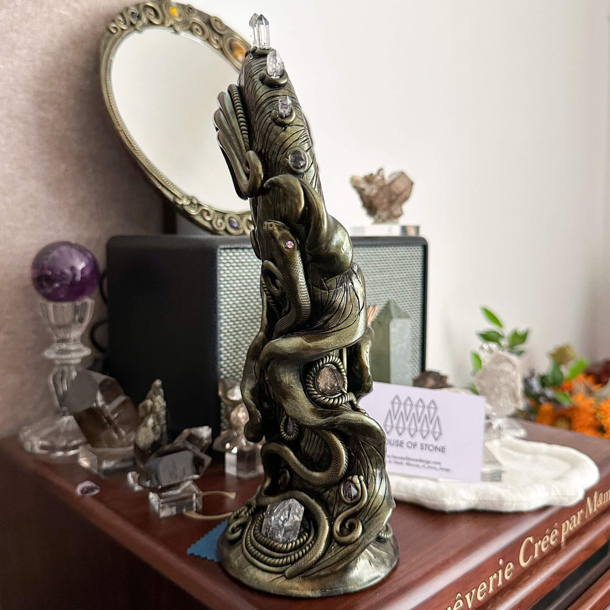 Handmade Natural Black Obsidian Mirror/Magic Obsidian Witch/Crystal Quartz with Base/Scrying Mirror/Root Chakra/Manifest Altar Tool