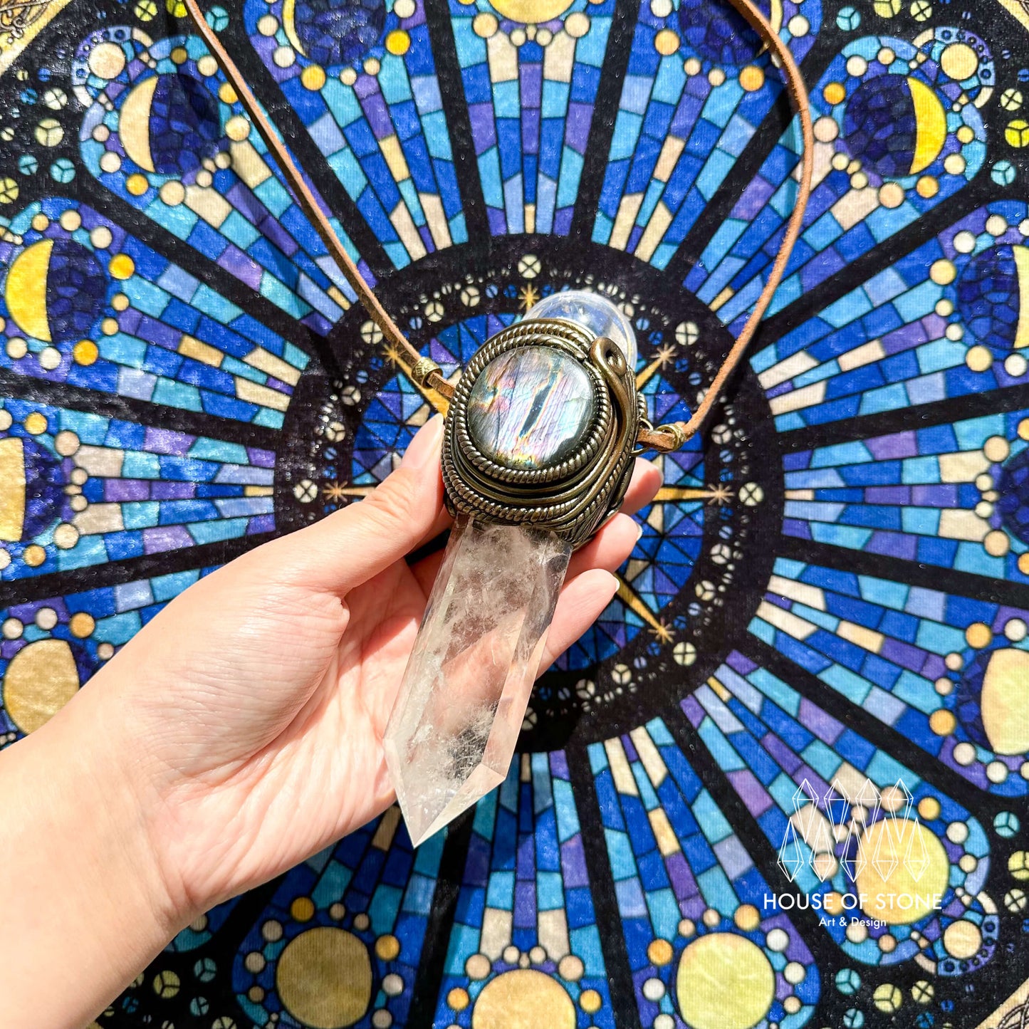 Handmade Natural Clear Quartz Pendant Necklace/Magic Quartz Crystal Protection Pendant/Labradorite Amethyst Jewelry/Crown Chakra/Altar Tool