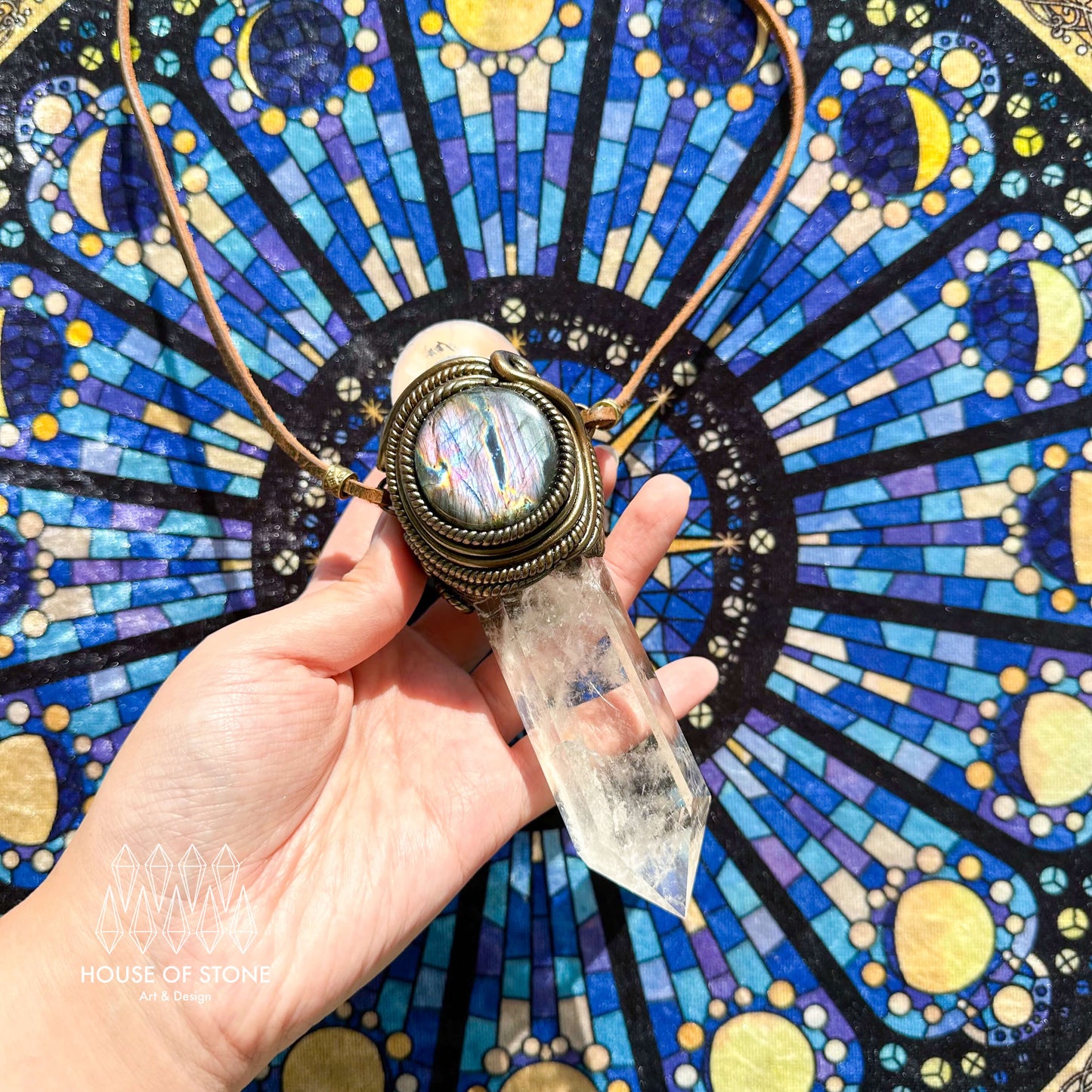 Handmade Natural Clear Quartz Pendant Necklace/Magic Quartz Crystal Protection Pendant/Labradorite Amethyst Jewelry/Crown Chakra/Altar Tool