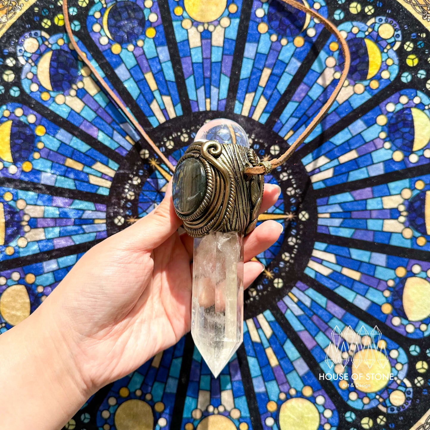 Handmade Natural Clear Quartz Pendant Necklace/Magic Quartz Crystal Protection Pendant/Labradorite Amethyst Jewelry/Crown Chakra/Altar Tool