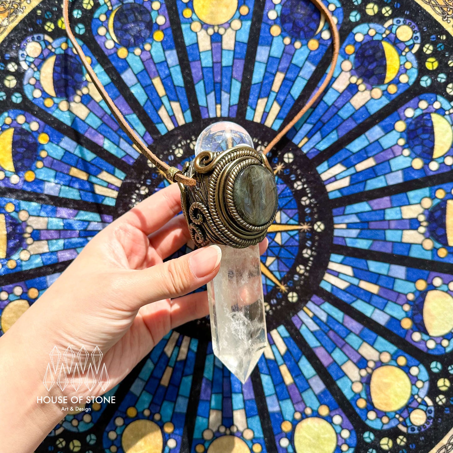 Handmade Natural Clear Quartz Pendant Necklace/Magic Quartz Crystal Protection Pendant/Labradorite Amethyst Jewelry/Crown Chakra/Altar Tool