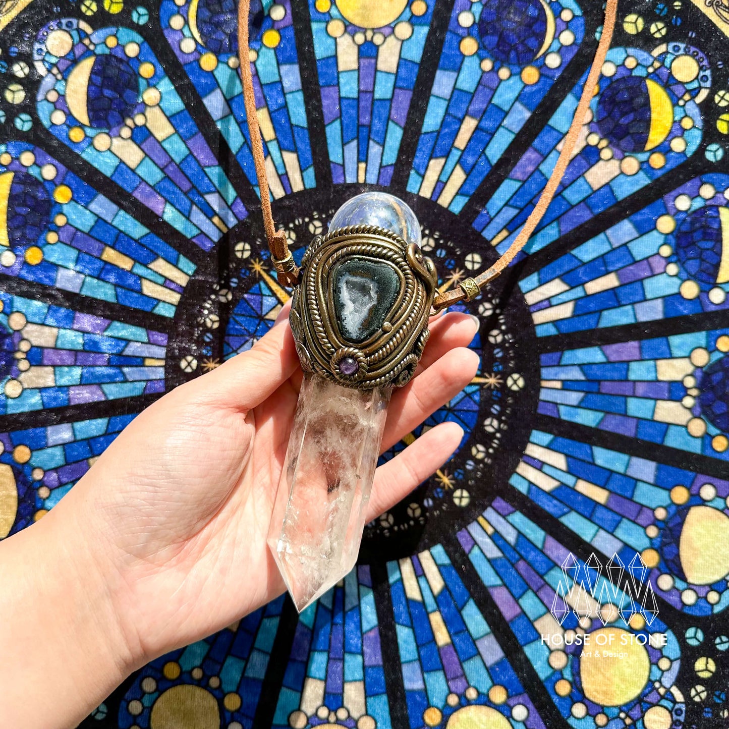 Handmade Natural Clear Quartz Pendant Necklace/Magic Quartz Crystal Protection Pendant/Labradorite Amethyst Jewelry/Crown Chakra/Altar Tool