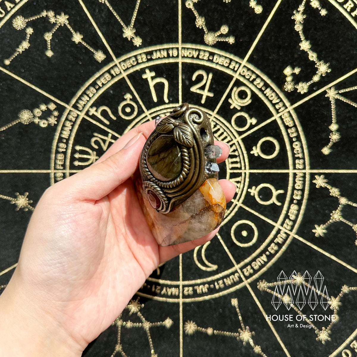 Handmade Natural Golden Healer Pendant Necklace/Magic Quartz Crystal Protection Pendant/Talisman Amulet Jewelry/Chakra/Altar Tool