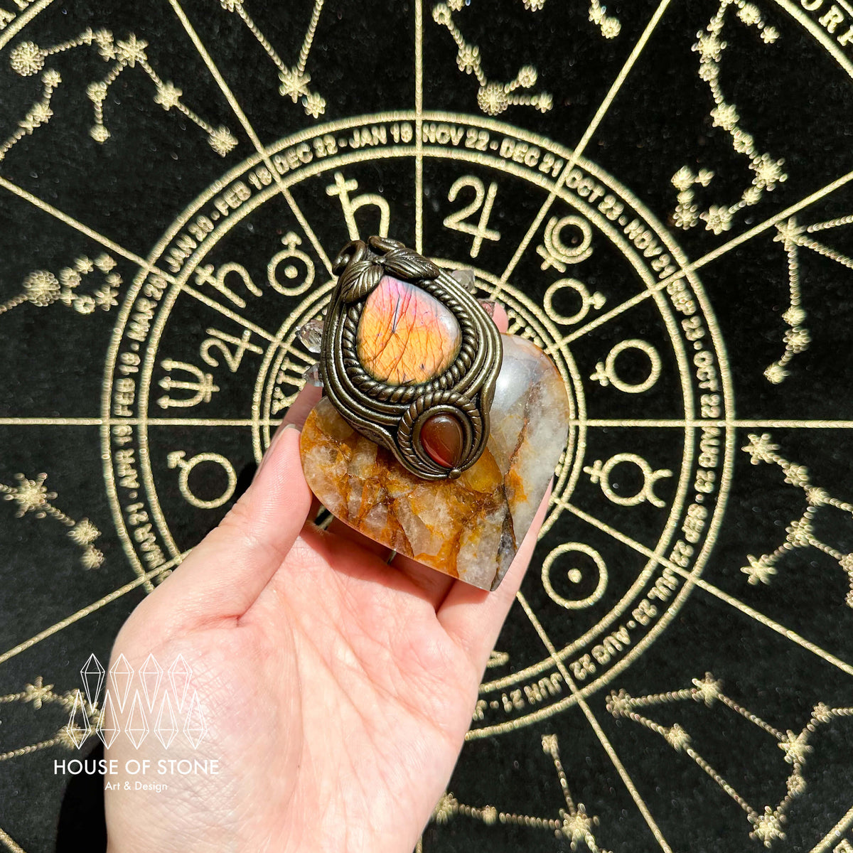 Handmade Natural Golden Healer Pendant Necklace/Magic Quartz Crystal Protection Pendant/Talisman Amulet Jewelry/Chakra/Altar Tool