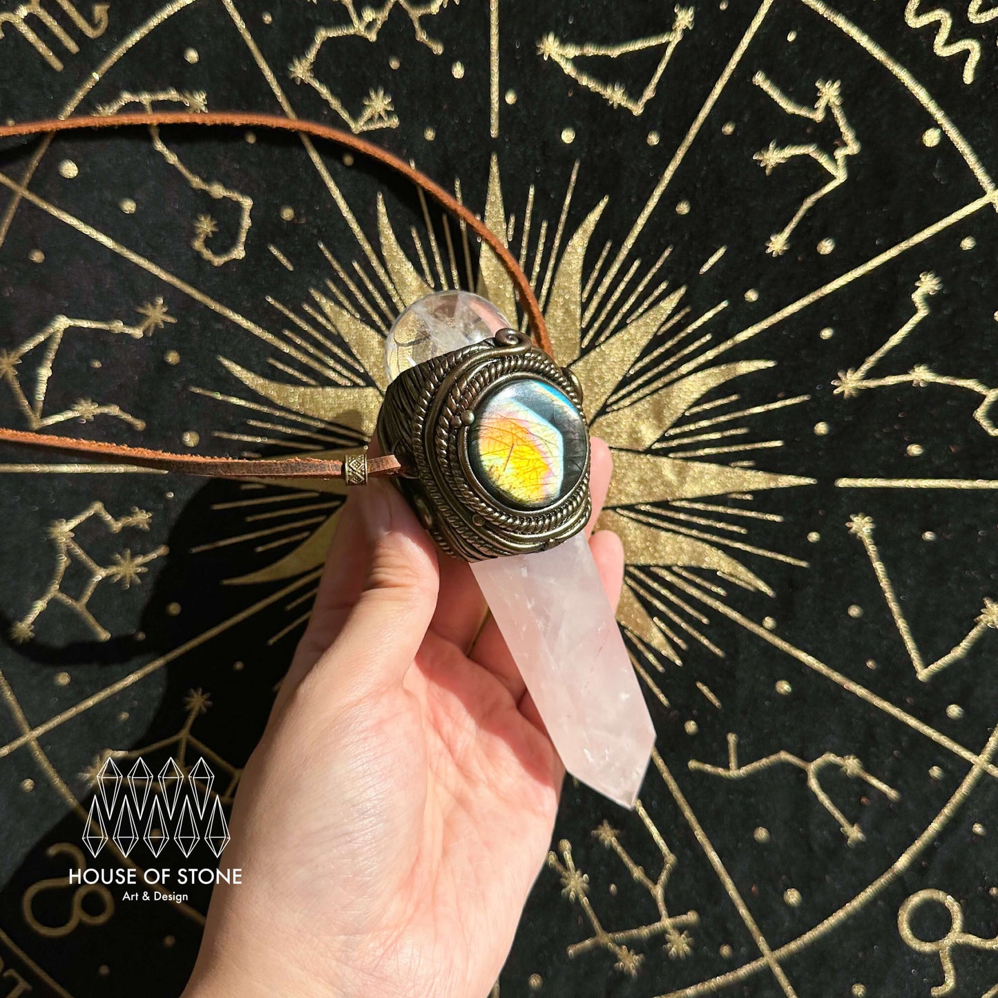 Handmade Natural Rose Quartz Pendant Necklace/Magic Clear Quartz Crystal Protection Pendant/Labradorite Jewelry/Chakra/Altar Tool