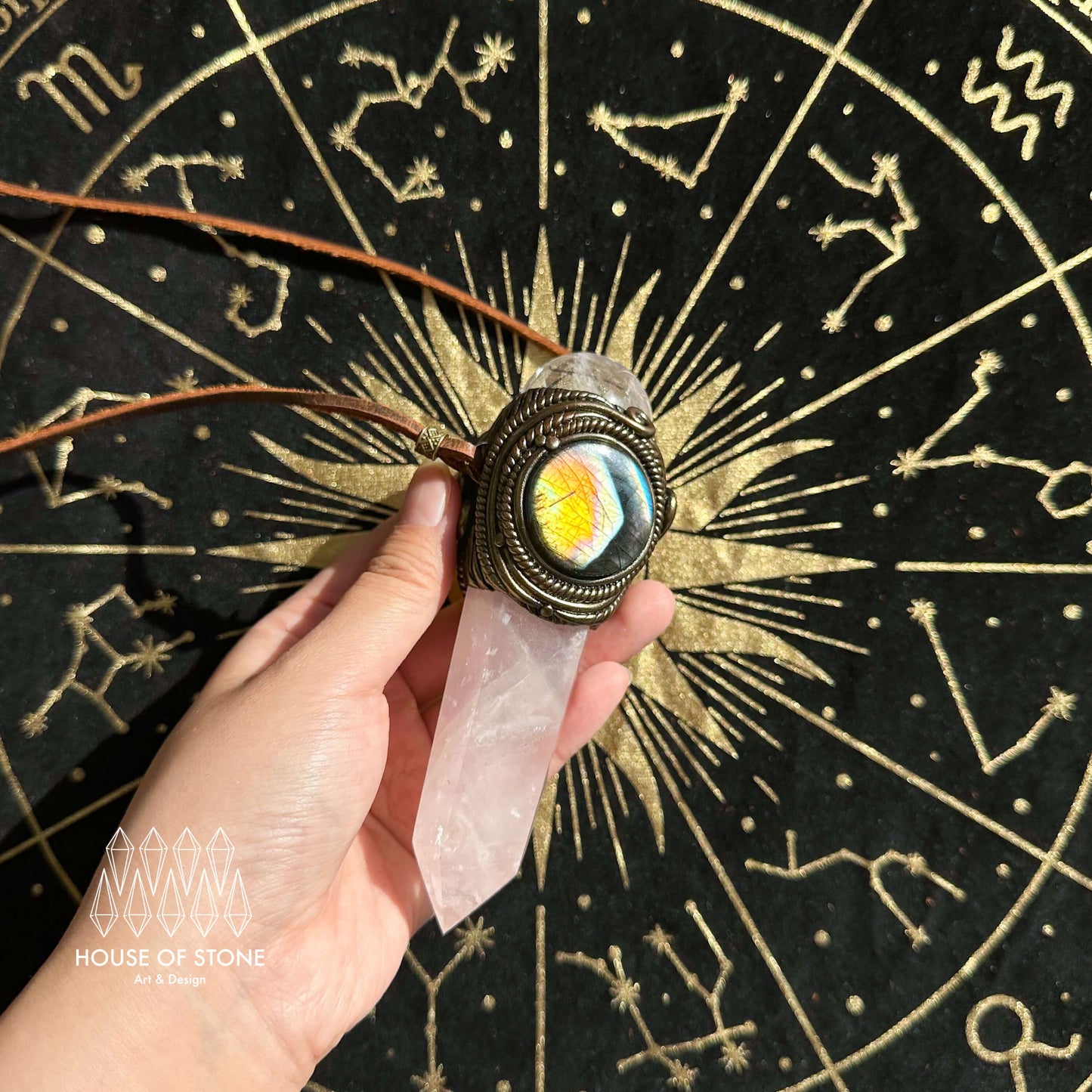 Handmade Natural Rose Quartz Pendant Necklace/Magic Clear Quartz Crystal Protection Pendant/Labradorite Jewelry/Chakra/Altar Tool