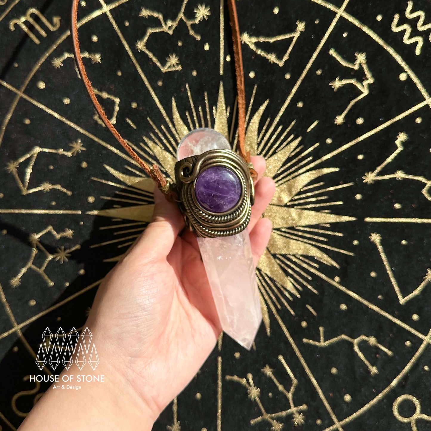 Handmade Natural Rose Quartz Pendant Necklace/Magic Clear Quartz Crystal Protection Pendant/Labradorite Jewelry/Chakra/Altar Tool