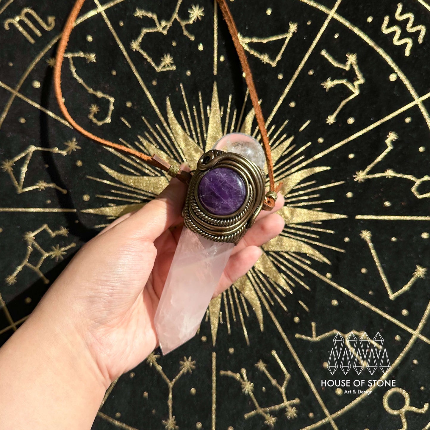 Handmade Natural Rose Quartz Pendant Necklace/Magic Clear Quartz Crystal Protection Pendant/Labradorite Jewelry/Chakra/Altar Tool