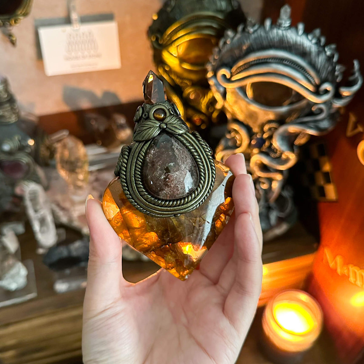 Handmade Natural Golden Healer Pendant Necklace/Magic Swiss Quartz Crystal Protection Pendant/Talisman Amulet Jewelry/Chakra/Altar Tool