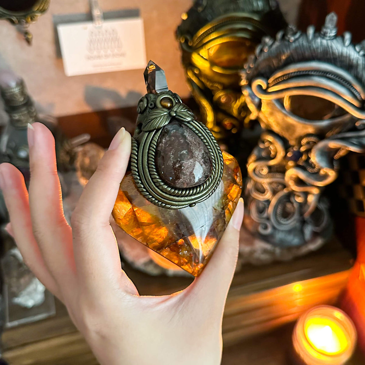 Handmade Natural Golden Healer Pendant Necklace/Magic Swiss Quartz Crystal Protection Pendant/Talisman Amulet Jewelry/Chakra/Altar Tool