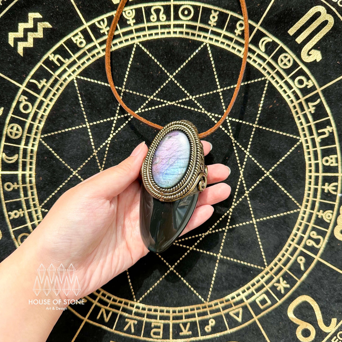 Natural Handmade Rainbow Obsidian Pendant Necklace/Magic Crystal Double-sided Pendant/Amethyst Labradorite Necklace/Root Chakra/Altar Tool