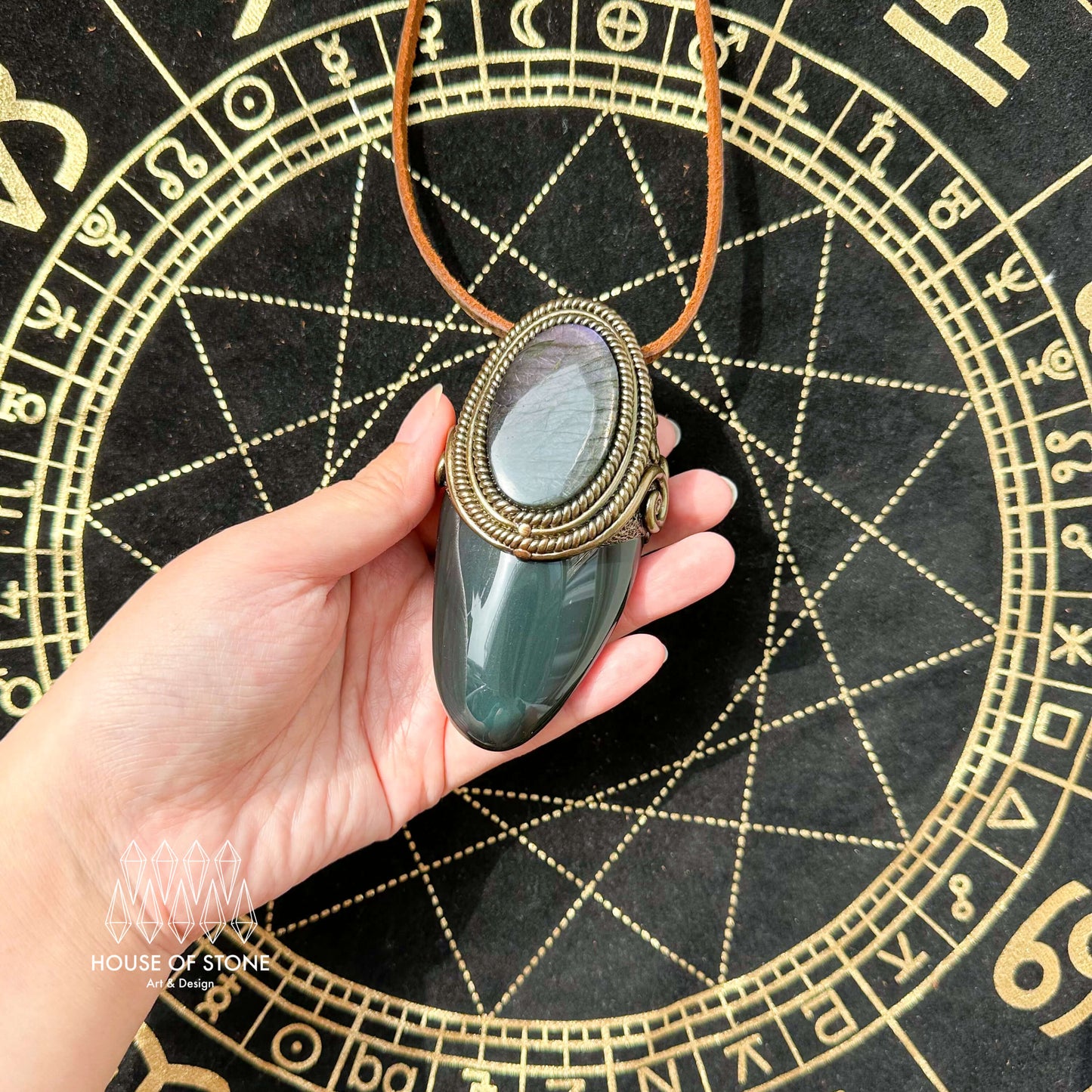 Natural Handmade Rainbow Obsidian Pendant Necklace/Magic Crystal Double-sided Pendant/Amethyst Labradorite Necklace/Root Chakra/Altar Tool