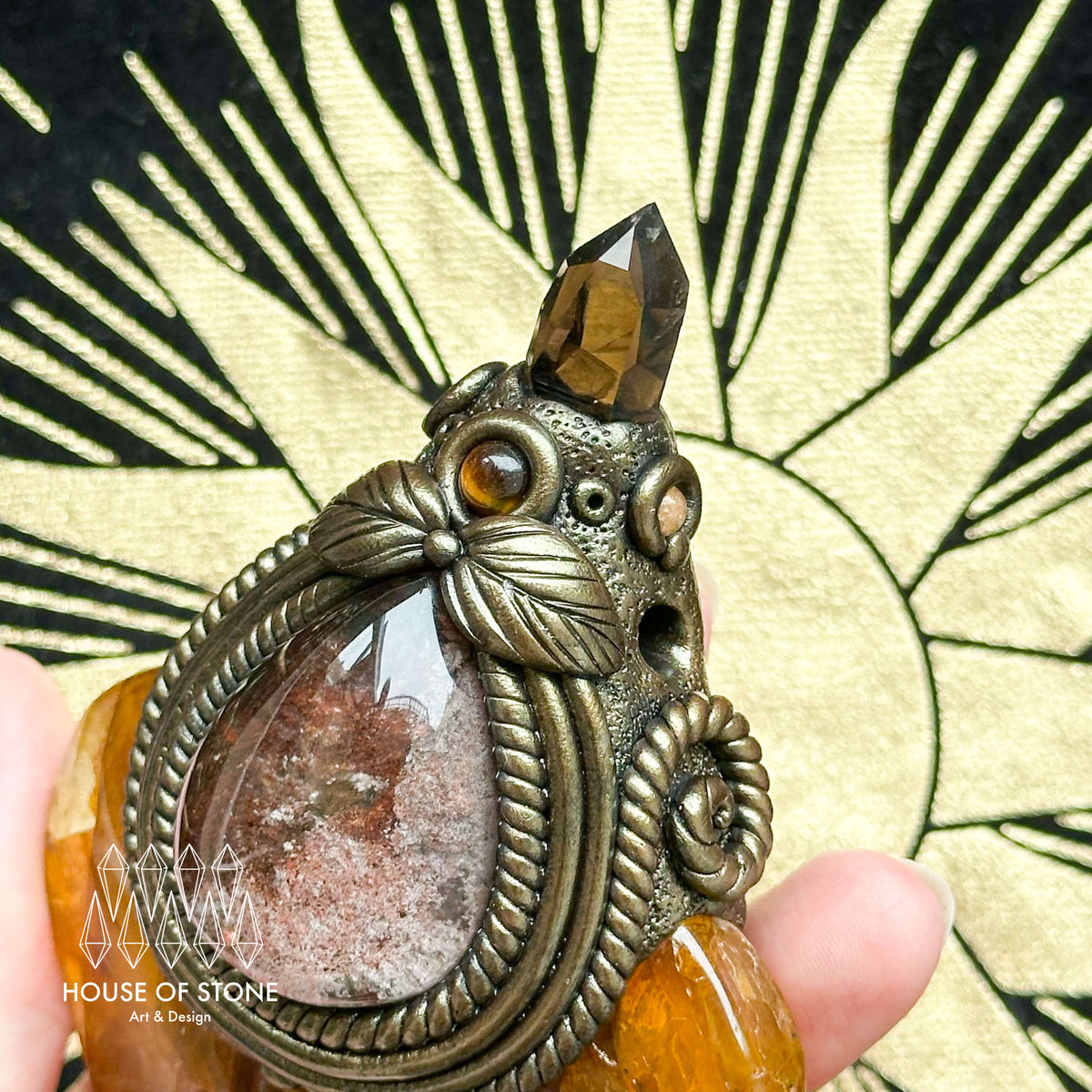 Handmade Natural Golden Healer Pendant Necklace/Magic Swiss Quartz Crystal Protection Pendant/Talisman Amulet Jewelry/Chakra/Altar Tool