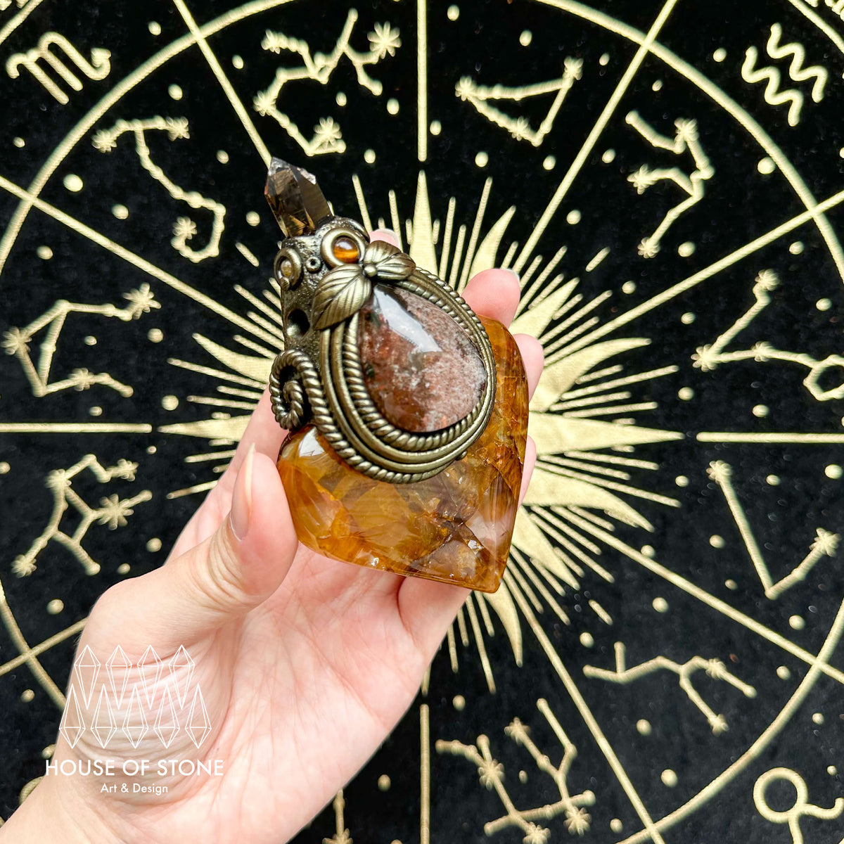 Handmade Natural Golden Healer Pendant Necklace/Magic Swiss Quartz Crystal Protection Pendant/Talisman Amulet Jewelry/Chakra/Altar Tool