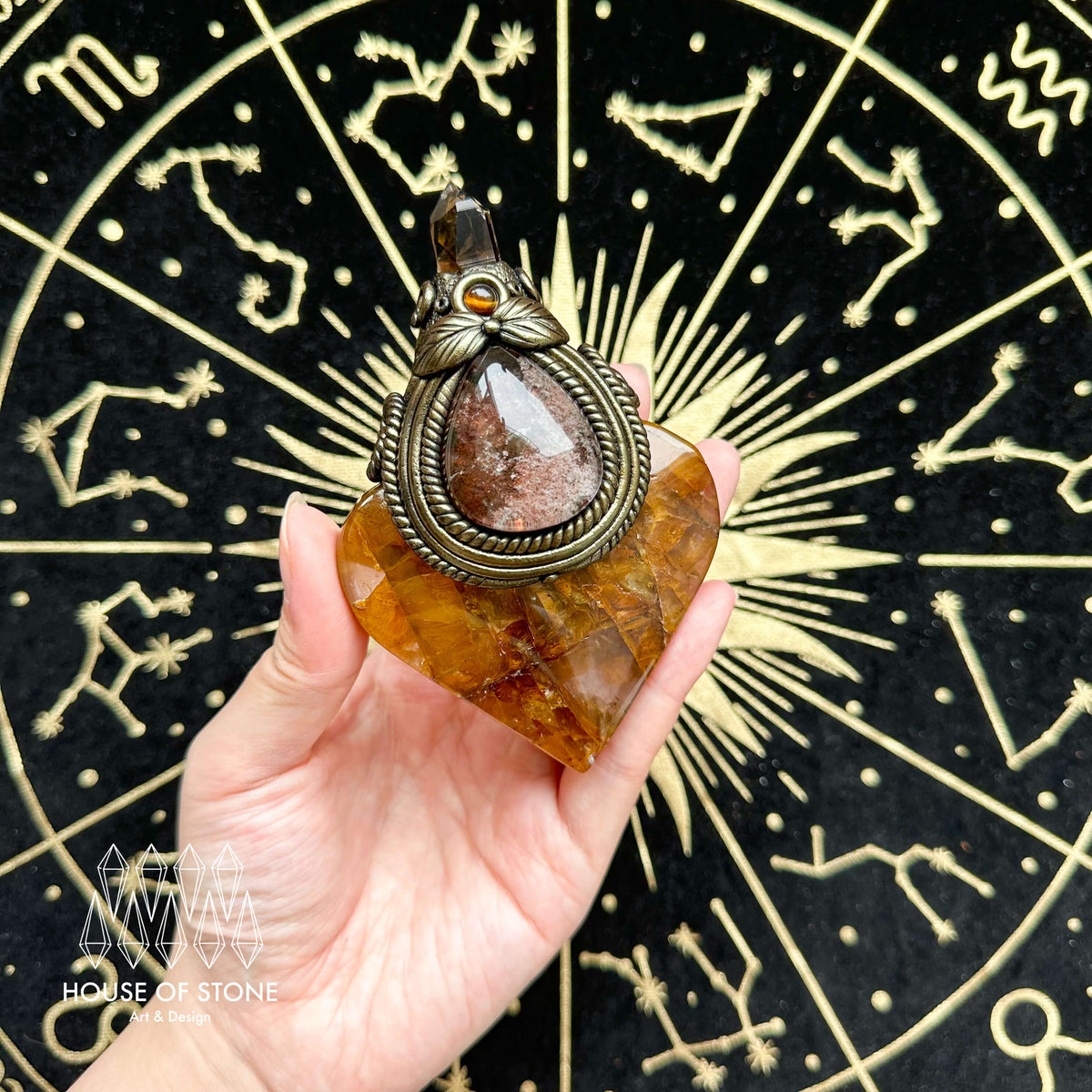 Handmade Natural Golden Healer Pendant Necklace/Magic Swiss Quartz Crystal Protection Pendant/Talisman Amulet Jewelry/Chakra/Altar Tool