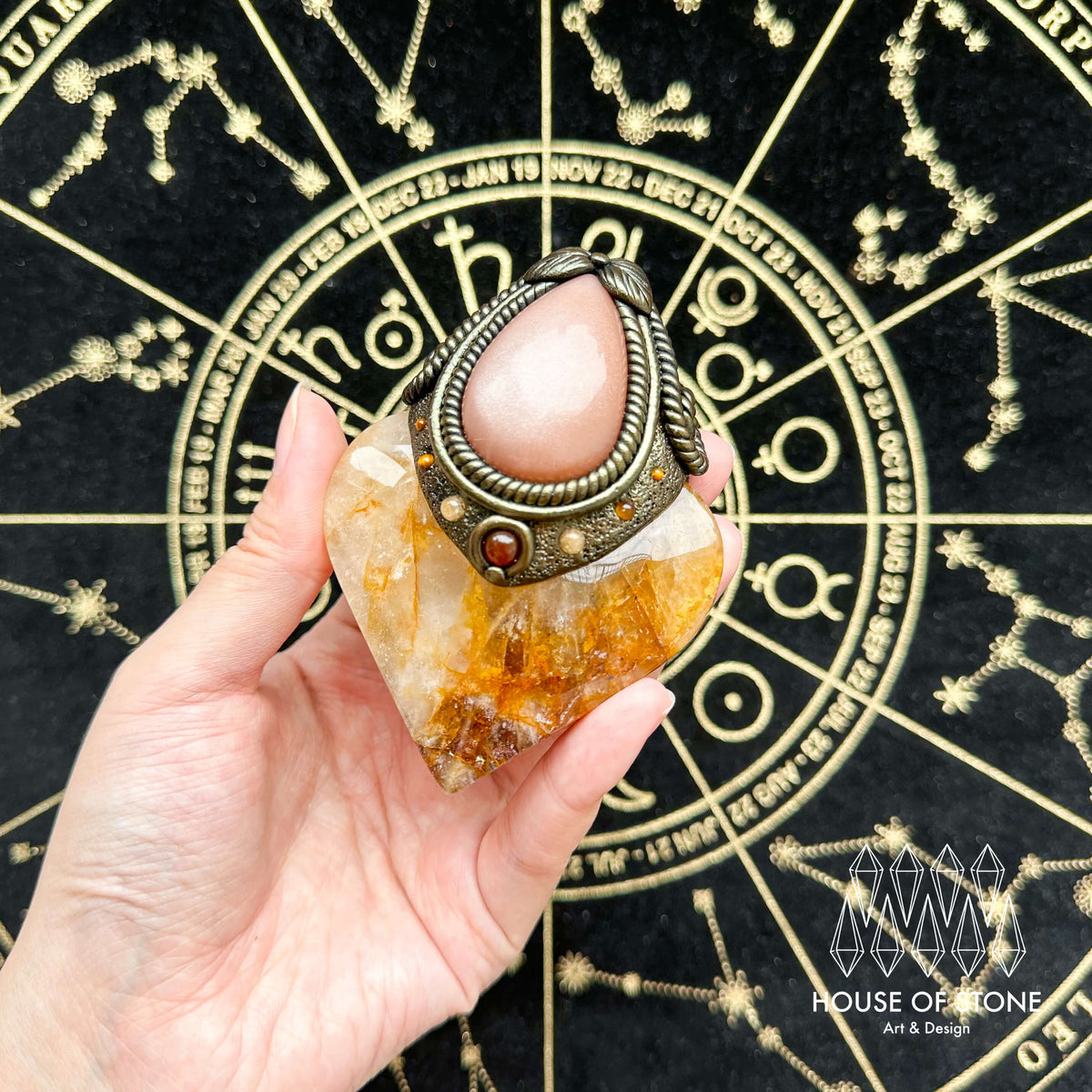 Handmade Natural Golden Healer Pendant Necklace/Magic Quartz Crystal Protection Pendant/Talisman Amulet Jewelry/Chakra/Altar Tool