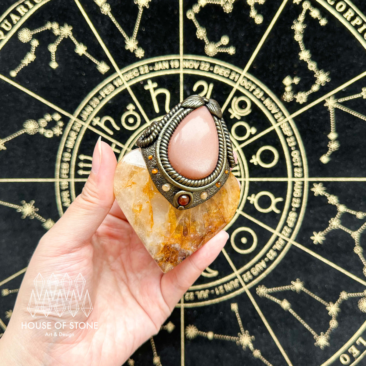 Handmade Natural Golden Healer Pendant Necklace/Magic Quartz Crystal Protection Pendant/Talisman Amulet Jewelry/Chakra/Altar Tool