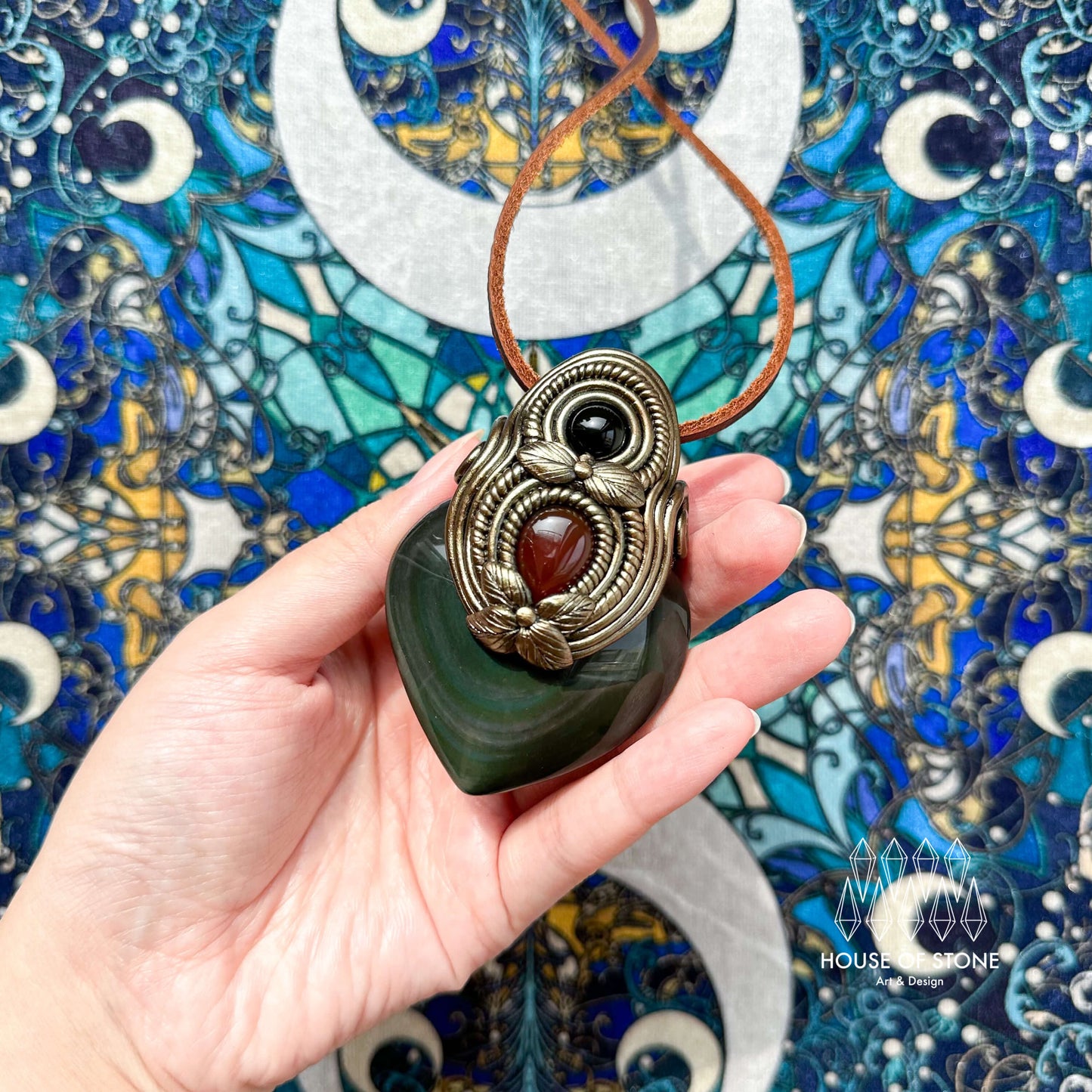 Natural Handmade Rainbow Obsidian Pendant Necklace/Magic Crystal Double-sided Pendant/Amethyst Labradorite Necklace/Root Chakra/Altar Tool