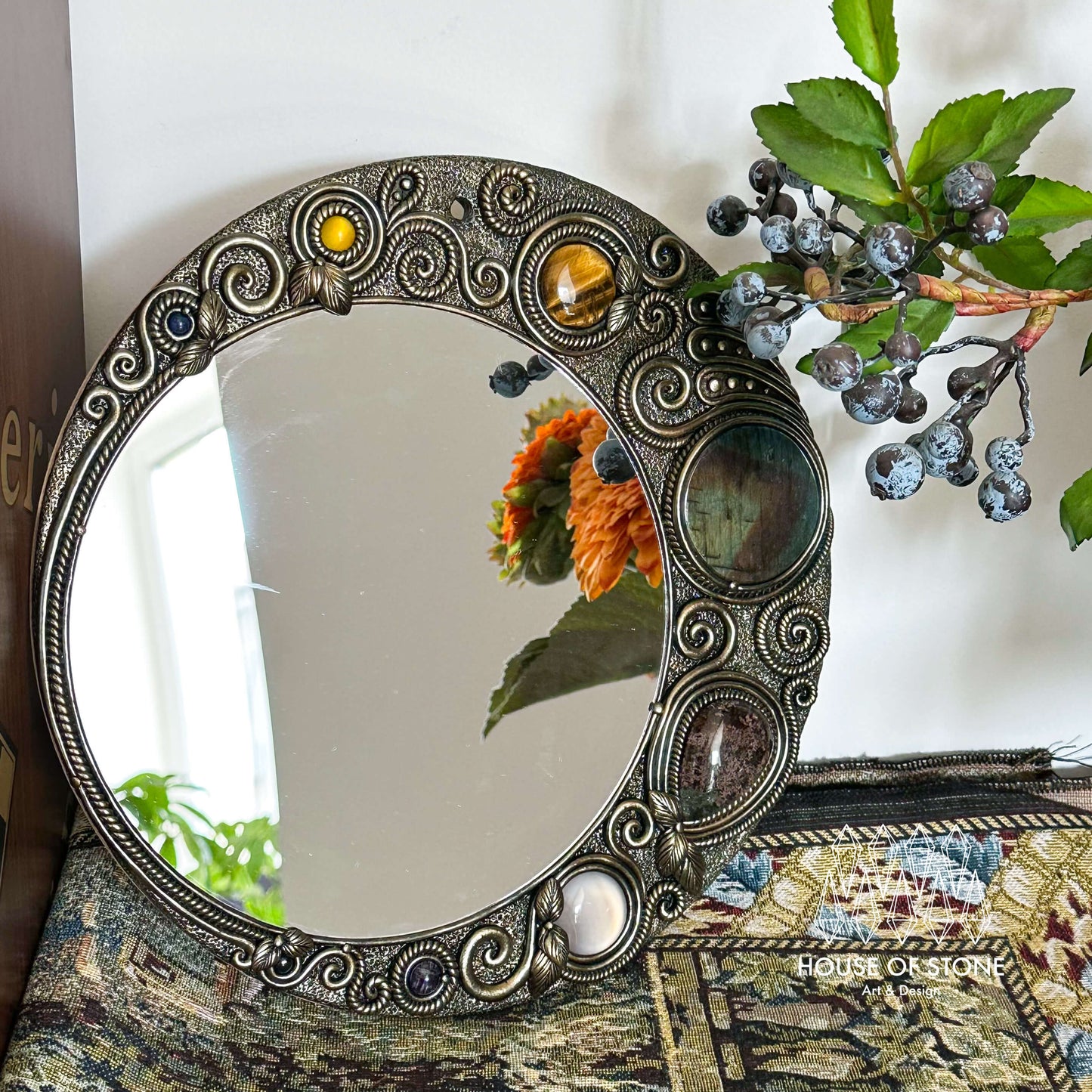Handmade Natural Crystal Mirror/Magic Crystal Witch Mirror/Labradorite Mirror/Crystal Quartz Mirror/Chakra Healing/Manifest Altar Tool