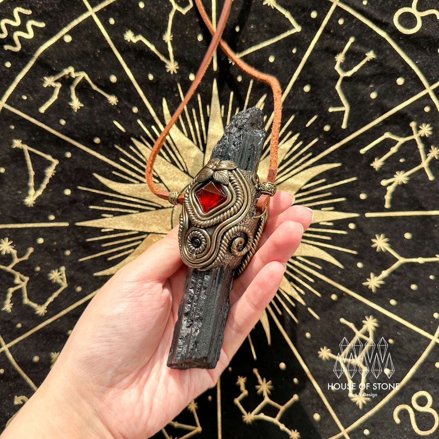 Natural Handmade Black Tourmaline Pendant Necklace/Magic Black Tourmaline Crystal Double-sided Pendant/Labradorite Jewelry/Chakra/Altar Tool