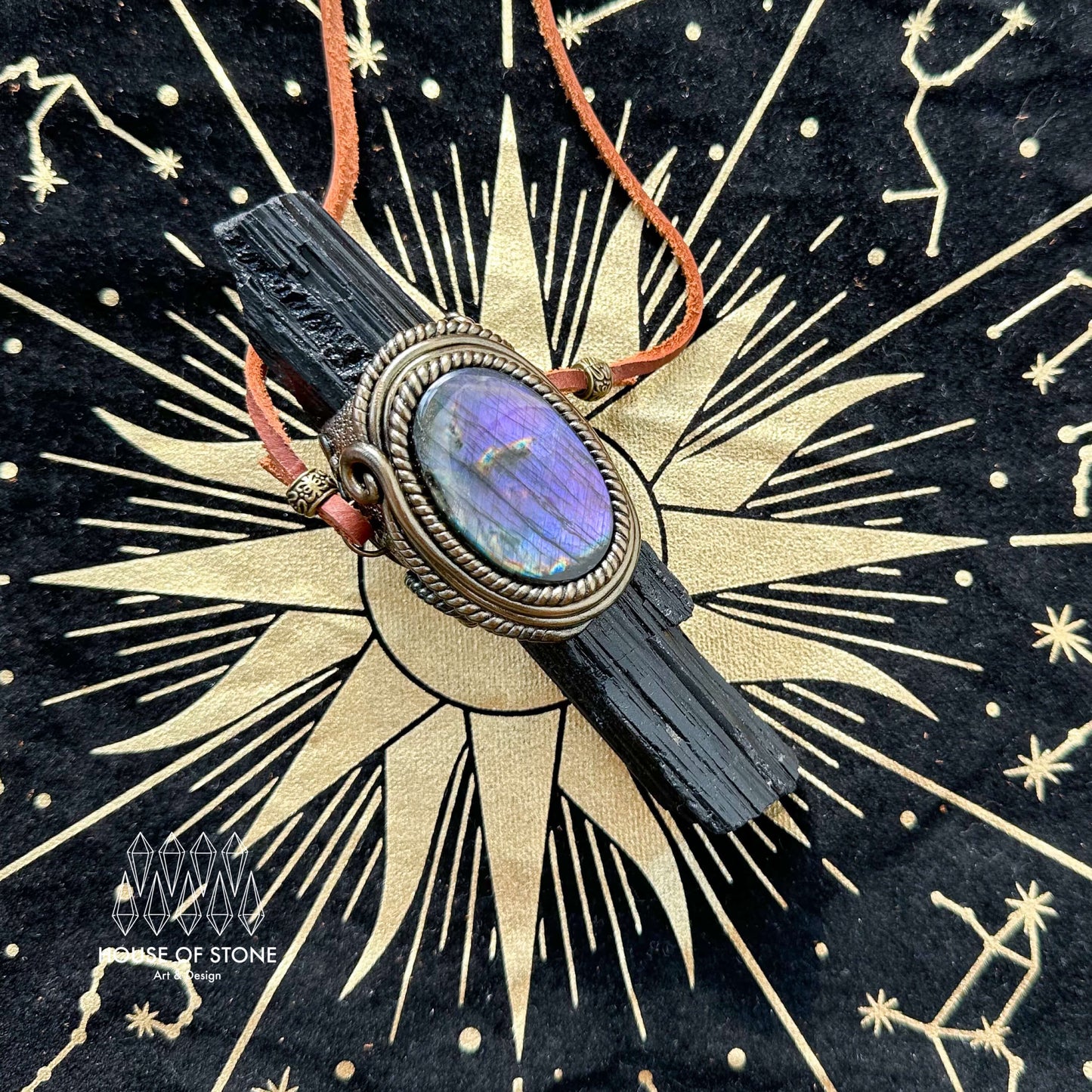 Natural Handmade Black Tourmaline Pendant Necklace/Magic Black Tourmaline Crystal Double-sided Pendant/Labradorite Jewelry/Chakra/Altar Tool