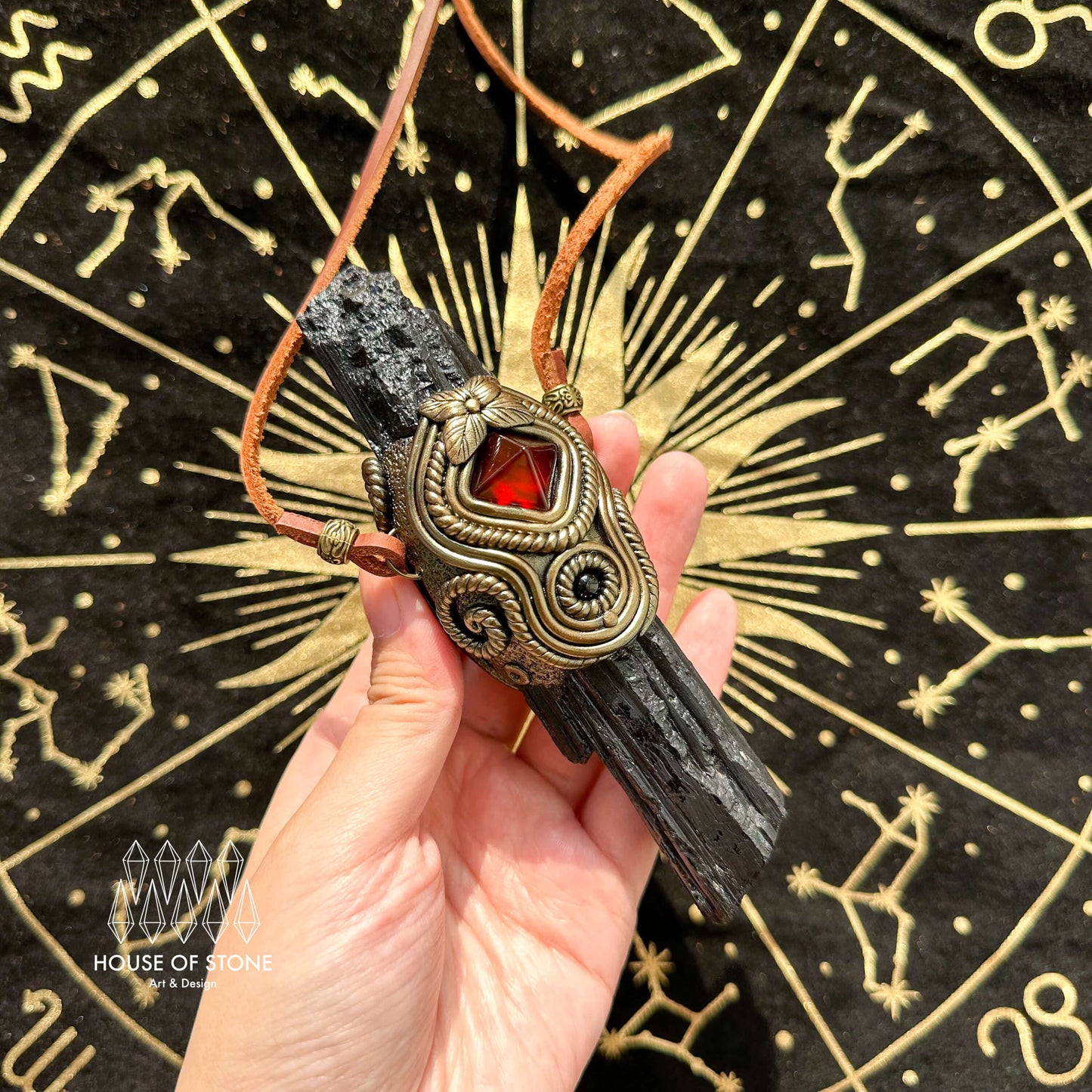 Natural Handmade Black Tourmaline Pendant Necklace/Magic Black Tourmaline Crystal Double-sided Pendant/Labradorite Jewelry/Chakra/Altar Tool